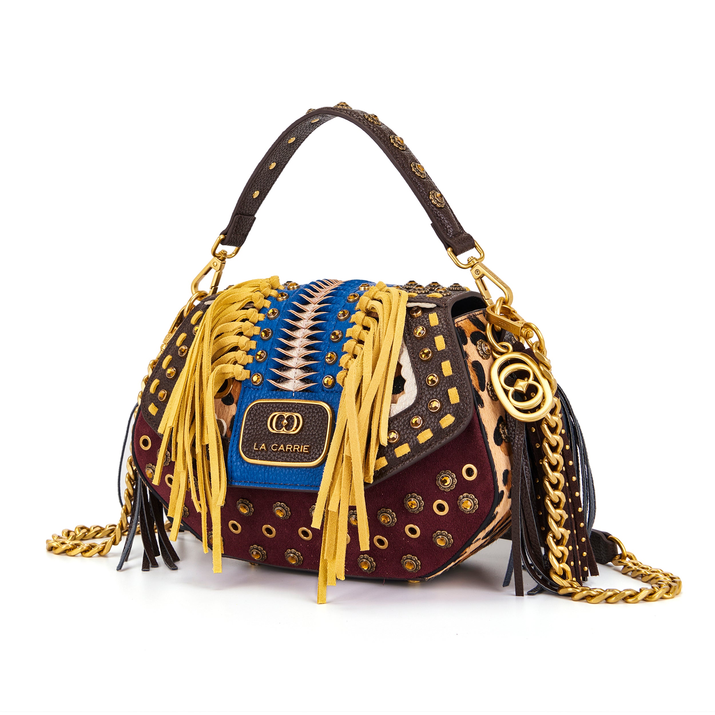La Carrie Jungle sac à main cuir bordeaux 25 cm franges