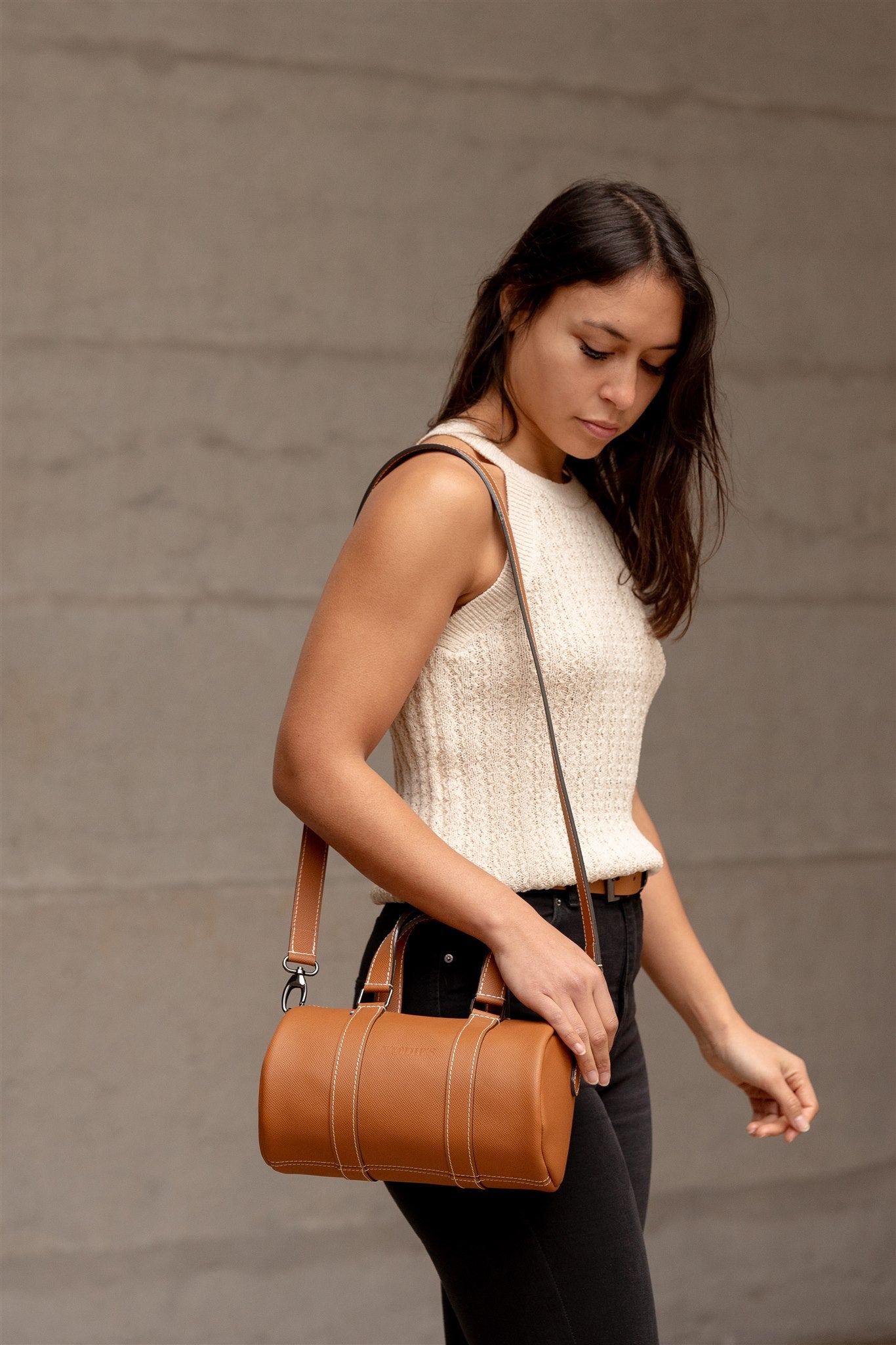Nodie's Jim camel grainé sac bowling cuir