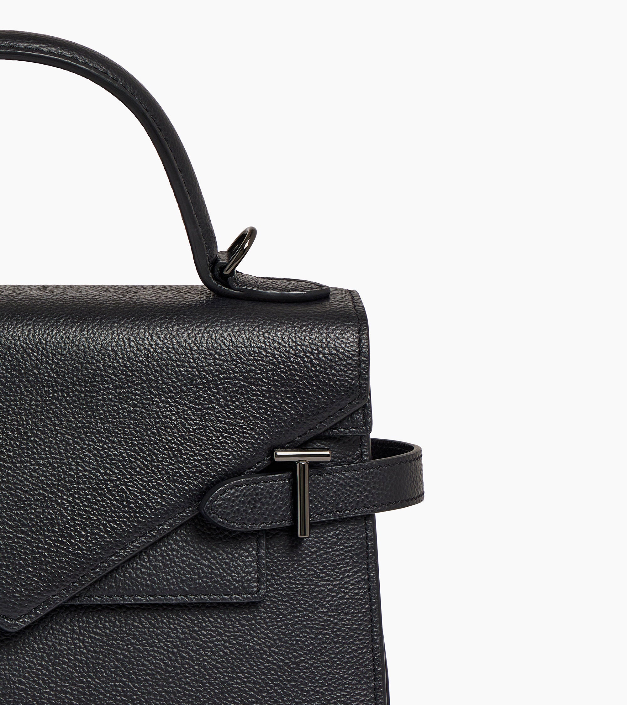 Le Tanneur Emilie sac à main cuir grainé noir double rabat