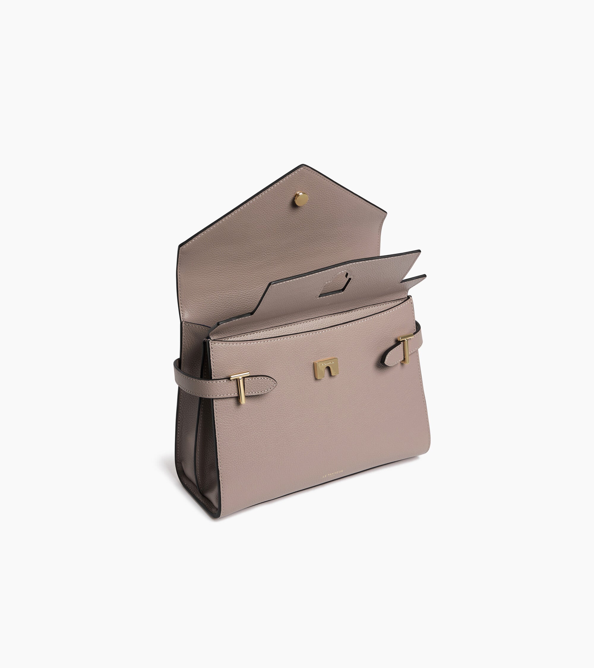 Le Tanneur Emilie sac main cuir grainé Fossil Grey double rabat