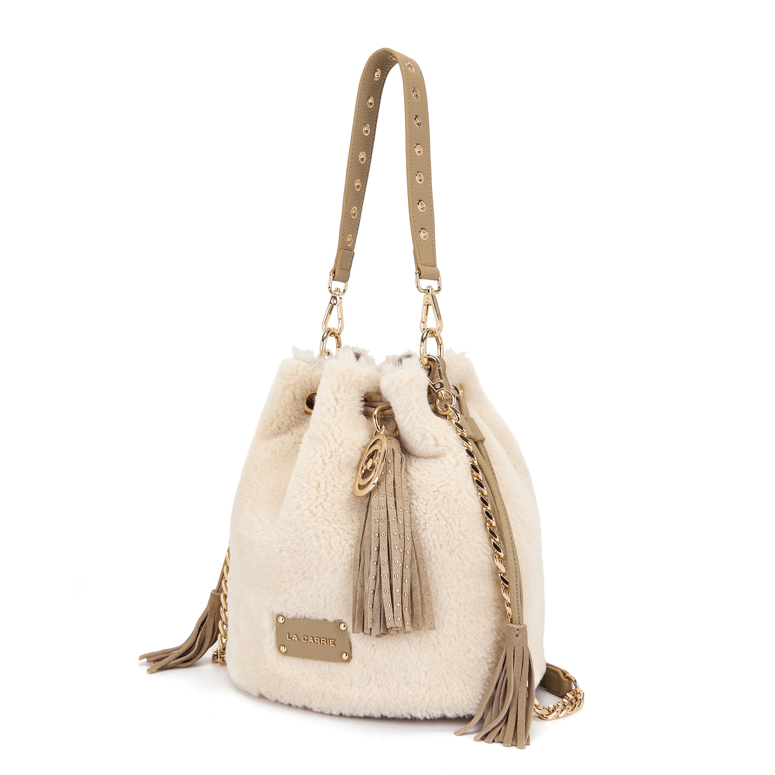 La Carrie Teddy sac seau ivoire fourrure 23 cm