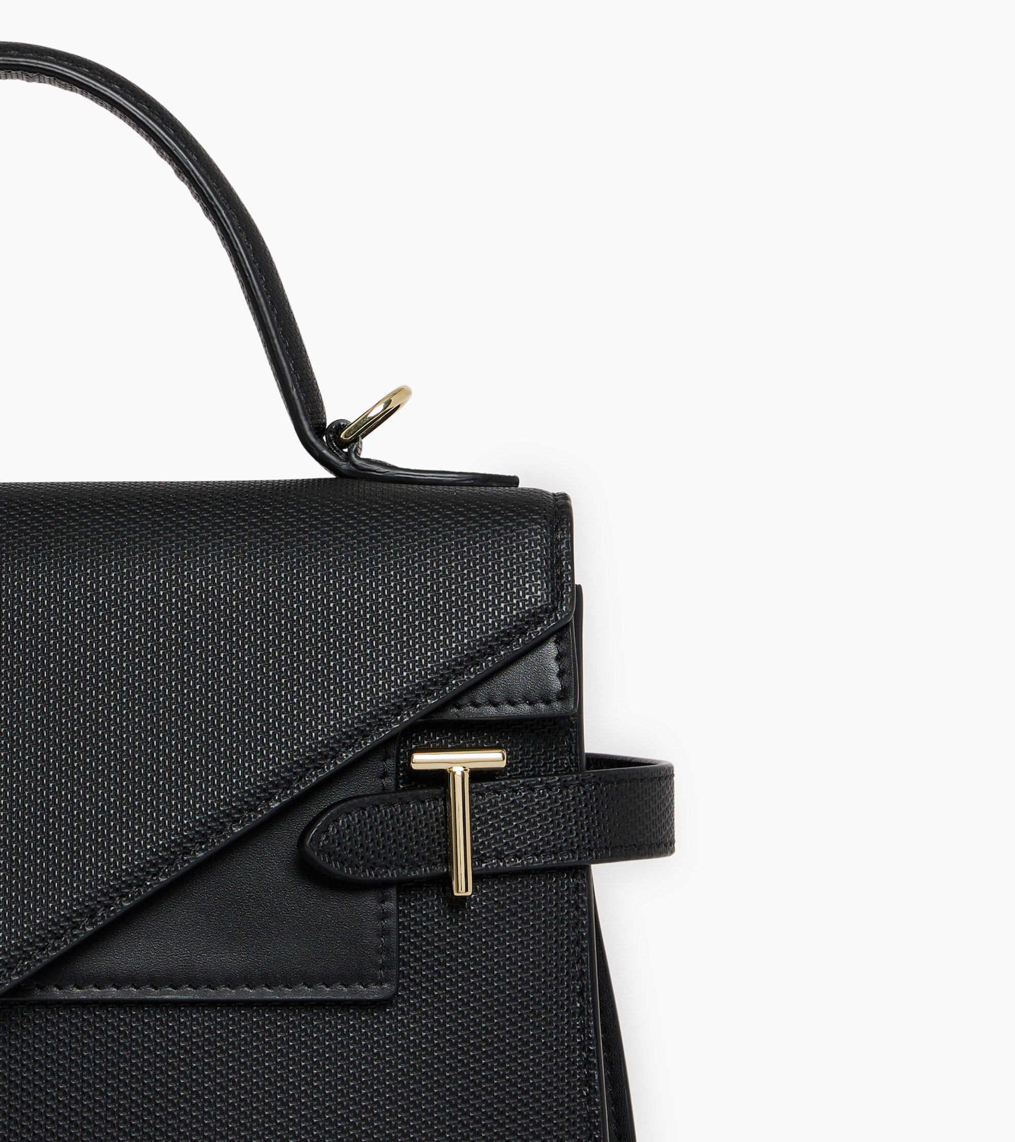 Le Tanneur Emilie double rabat sac à main moyen noir cuir signature