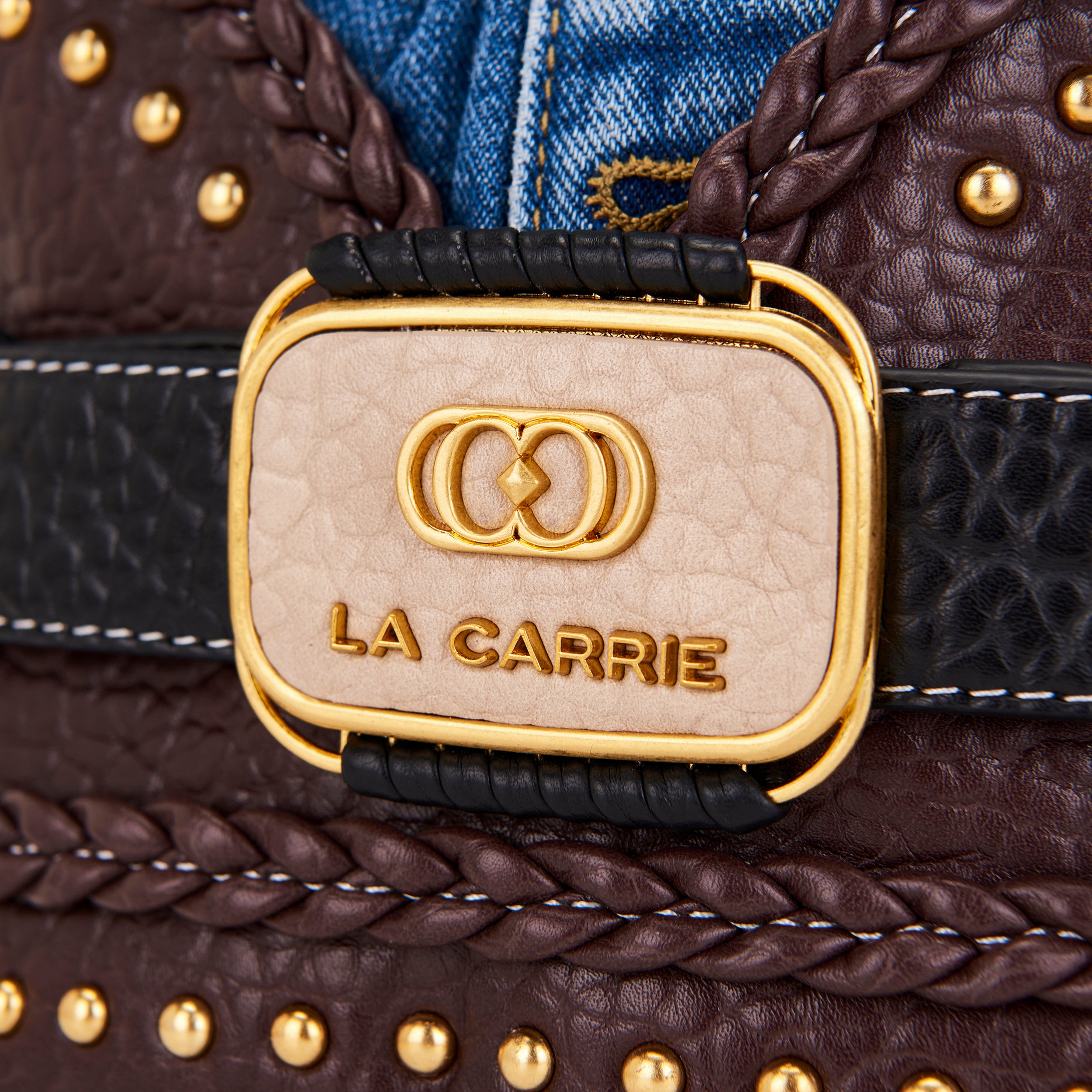 La Carrie Bagghy sac seau DARK BROWN denim et cuir