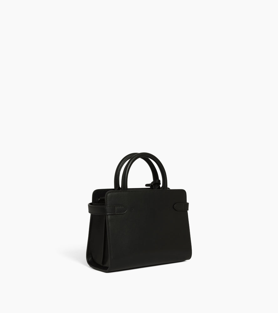 Le Tanneur Emilie petit sac à main raphia cuir lisse noir