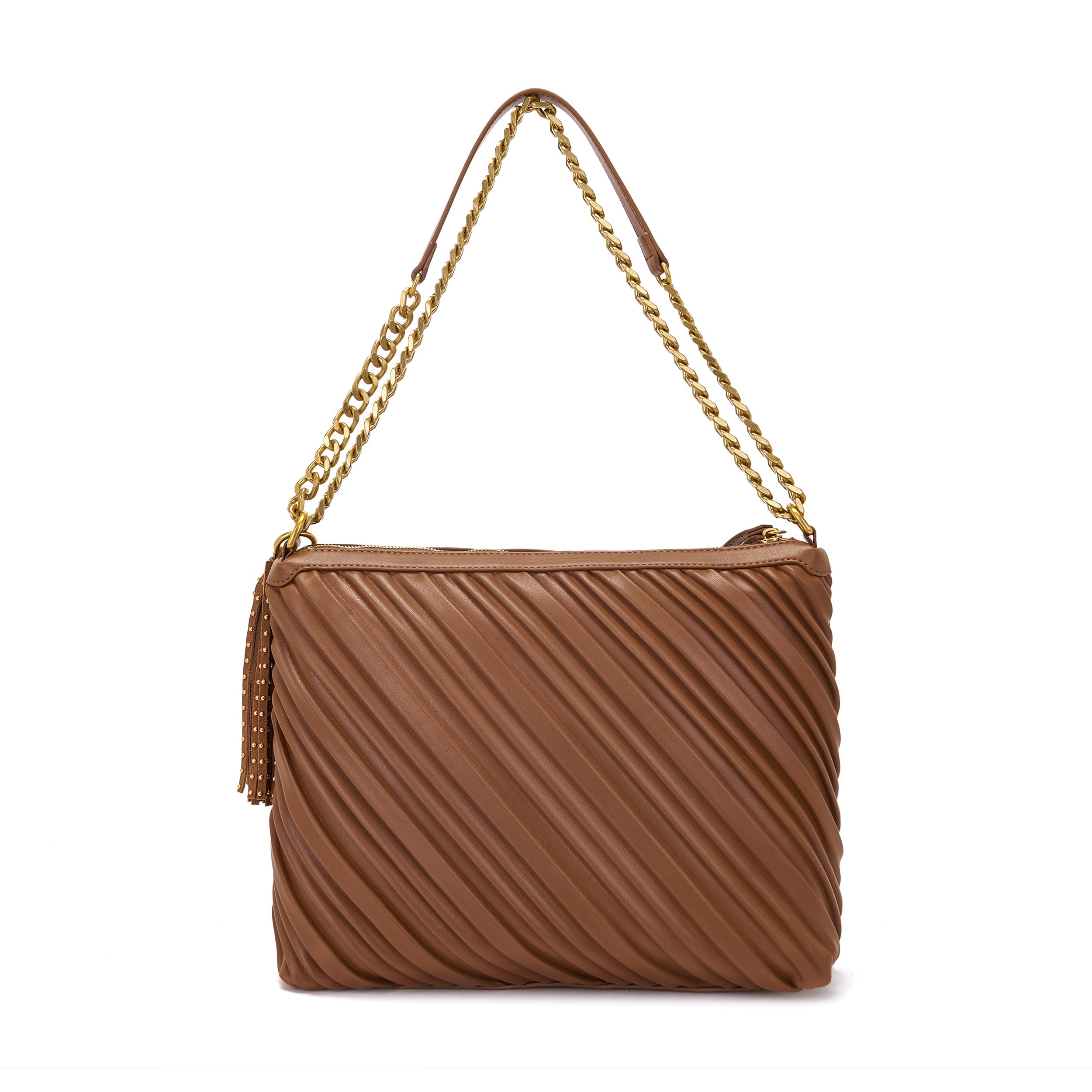 La Carrie Plissé sac épaule cognac plissé 31x10x22 cm