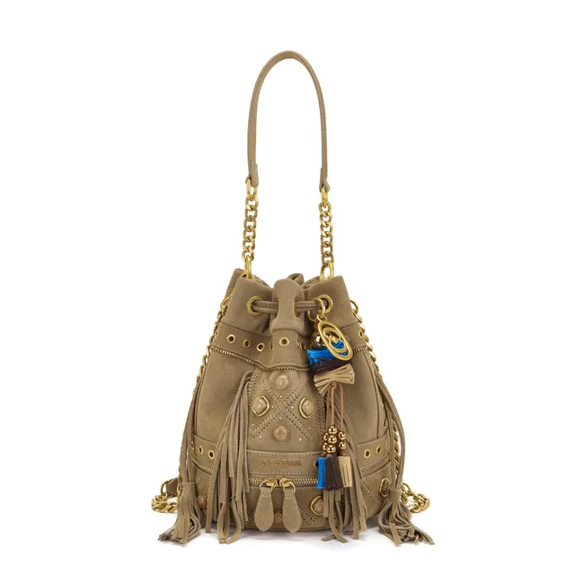 La Carrie Jungle sac seau taupe 24 cm cuir suédé