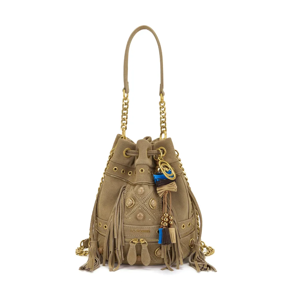 La Carrie Jungle sac seau taupe 24 cm cuir suédé