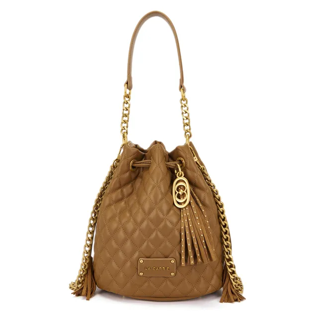 La Carrie Secchiello Touchy sac seau camel matelassé 24x17x26
