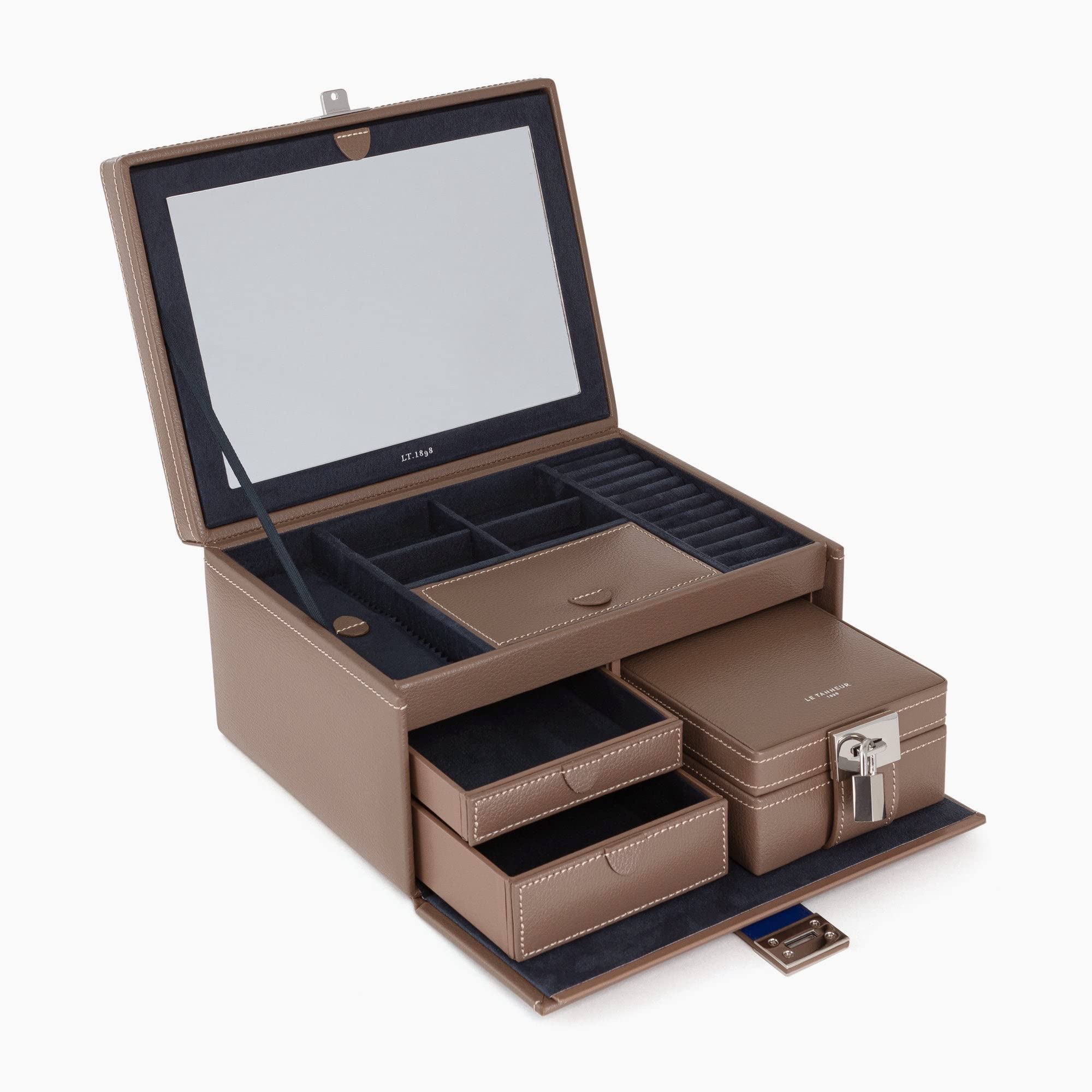 Le Tanneur Luggage boîte à bijoux cuir miroir cadenas voyage