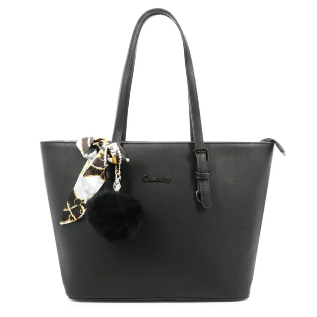 Gallantry Sacs Cabas Tote Bag Saffiano Noir Pompon Format A4