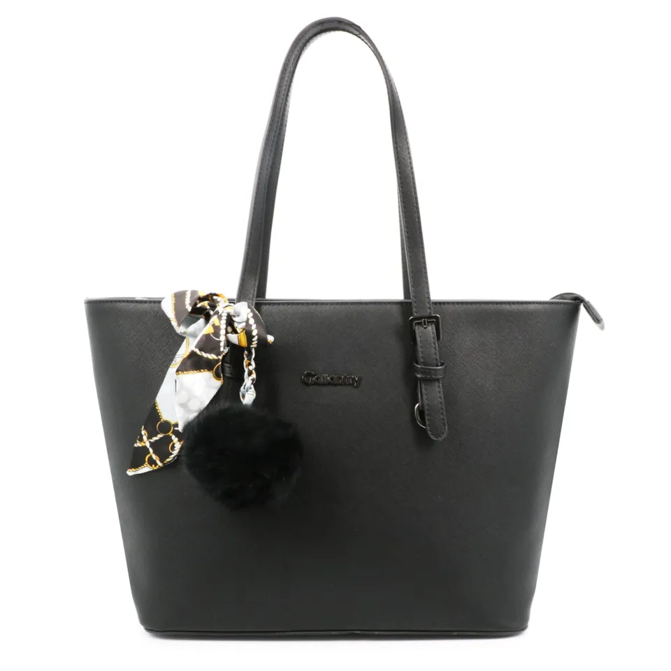 Gallantry Sacs Cabas Tote Bag Saffiano Noir Pompon Format A4