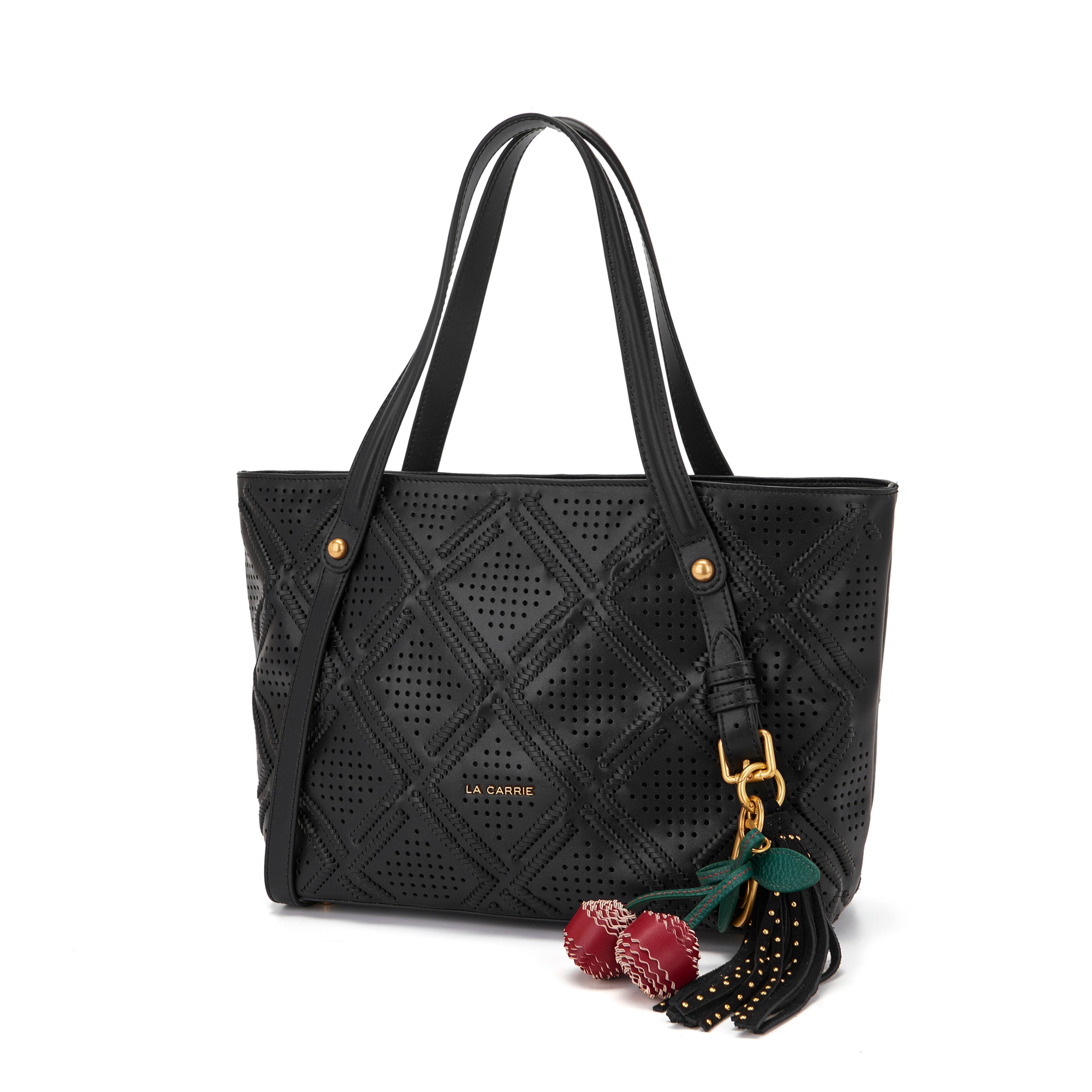 La Carrie Labyrinth sac shopping noir cuir laser 41x25 cm