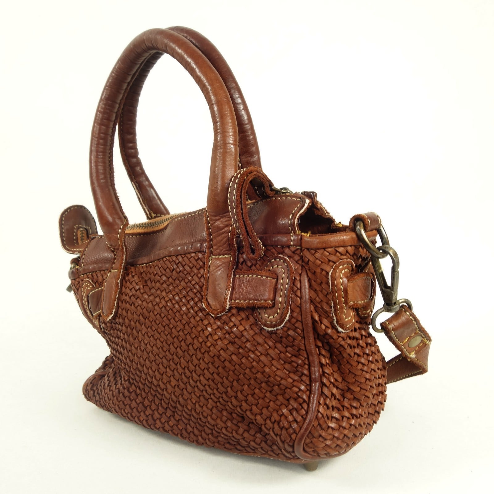 Collection Esprit Cuir TEA mini sac bandoulière marron cuir tressé
