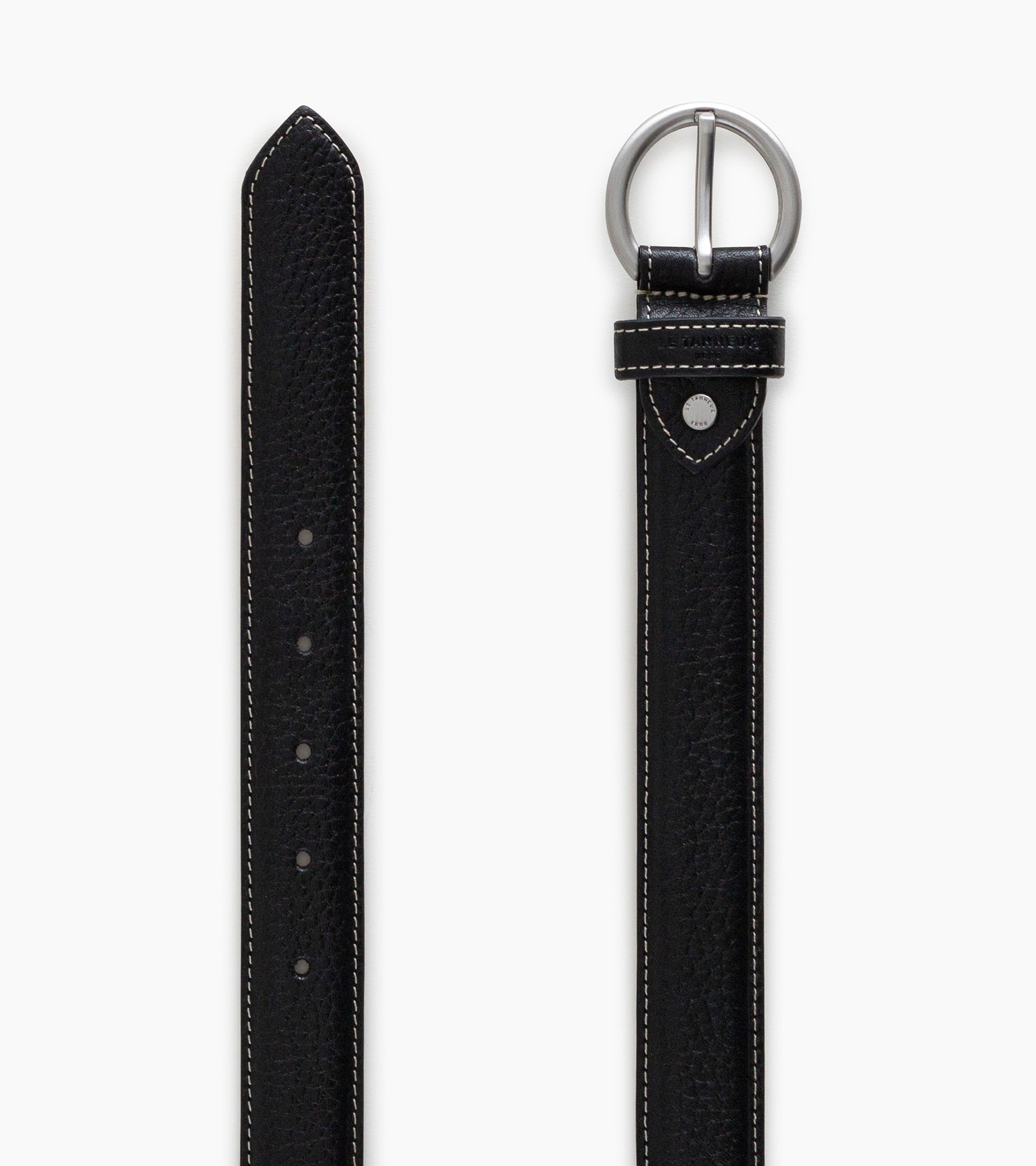 Le Tanneur Ceinture femme cuir grainé boucle ronde Noir