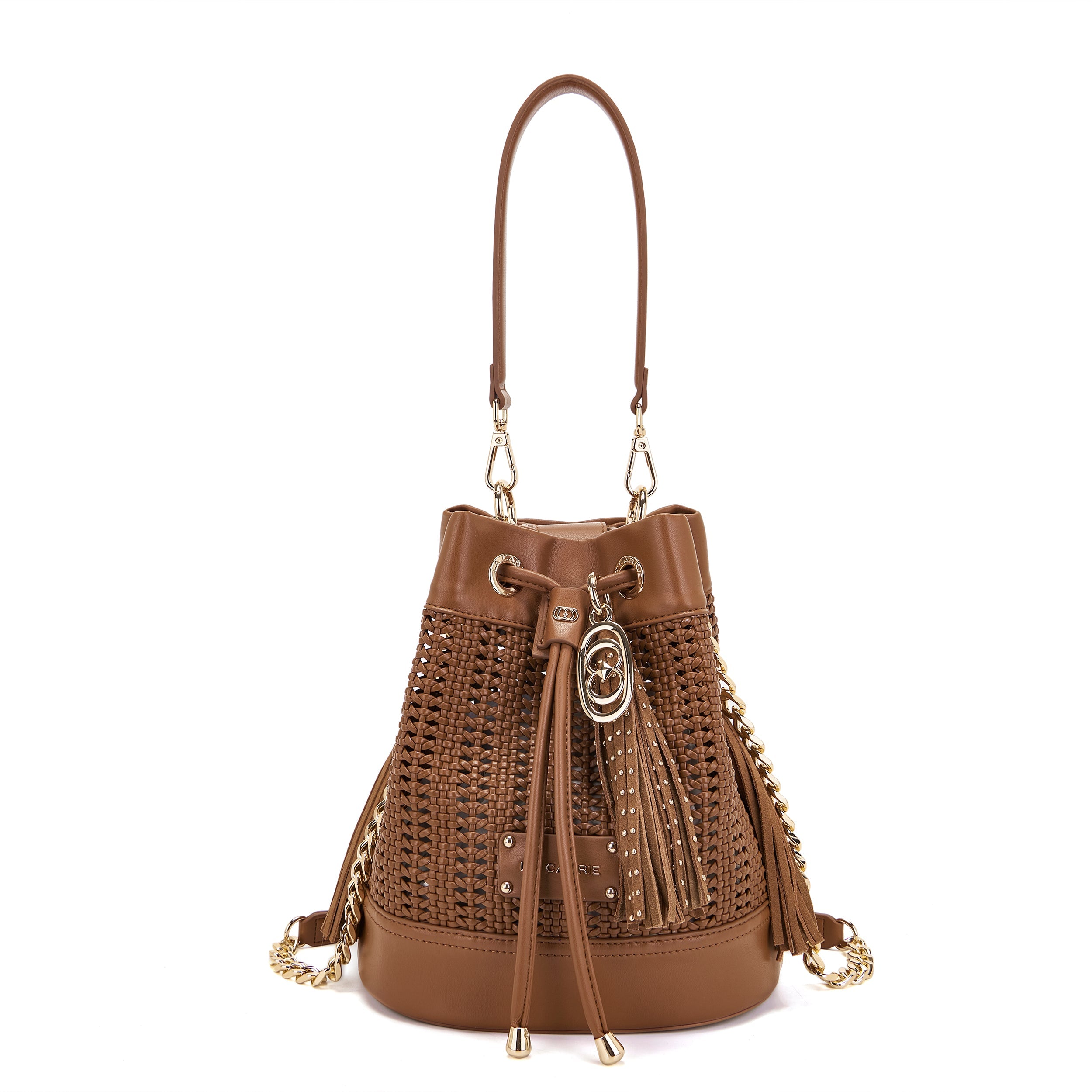 La Carrie Bag Woven sac seau écocuir tressé cuoio