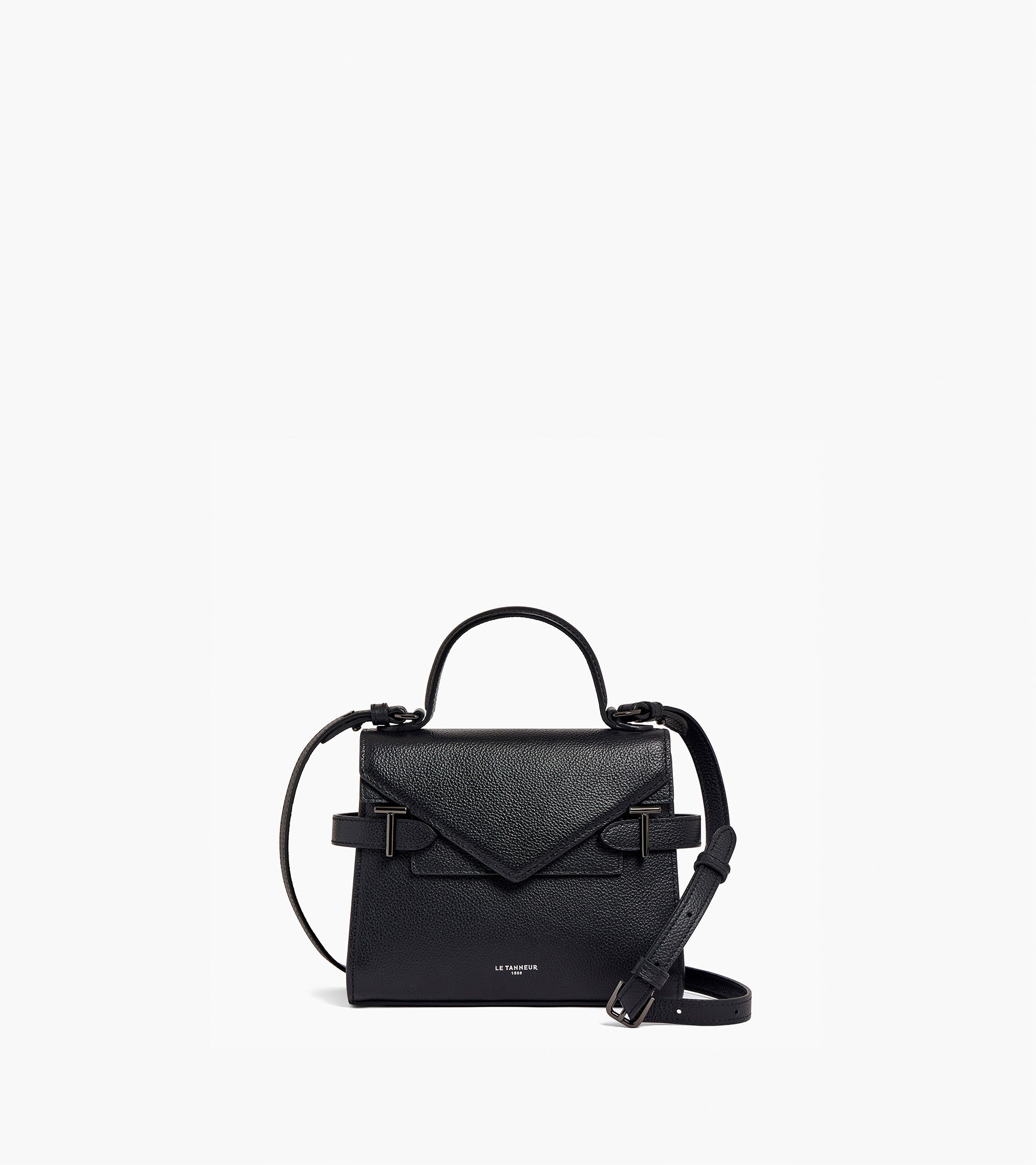 Le Tanneur Emilie sac à main cuir grainé Black double rabat