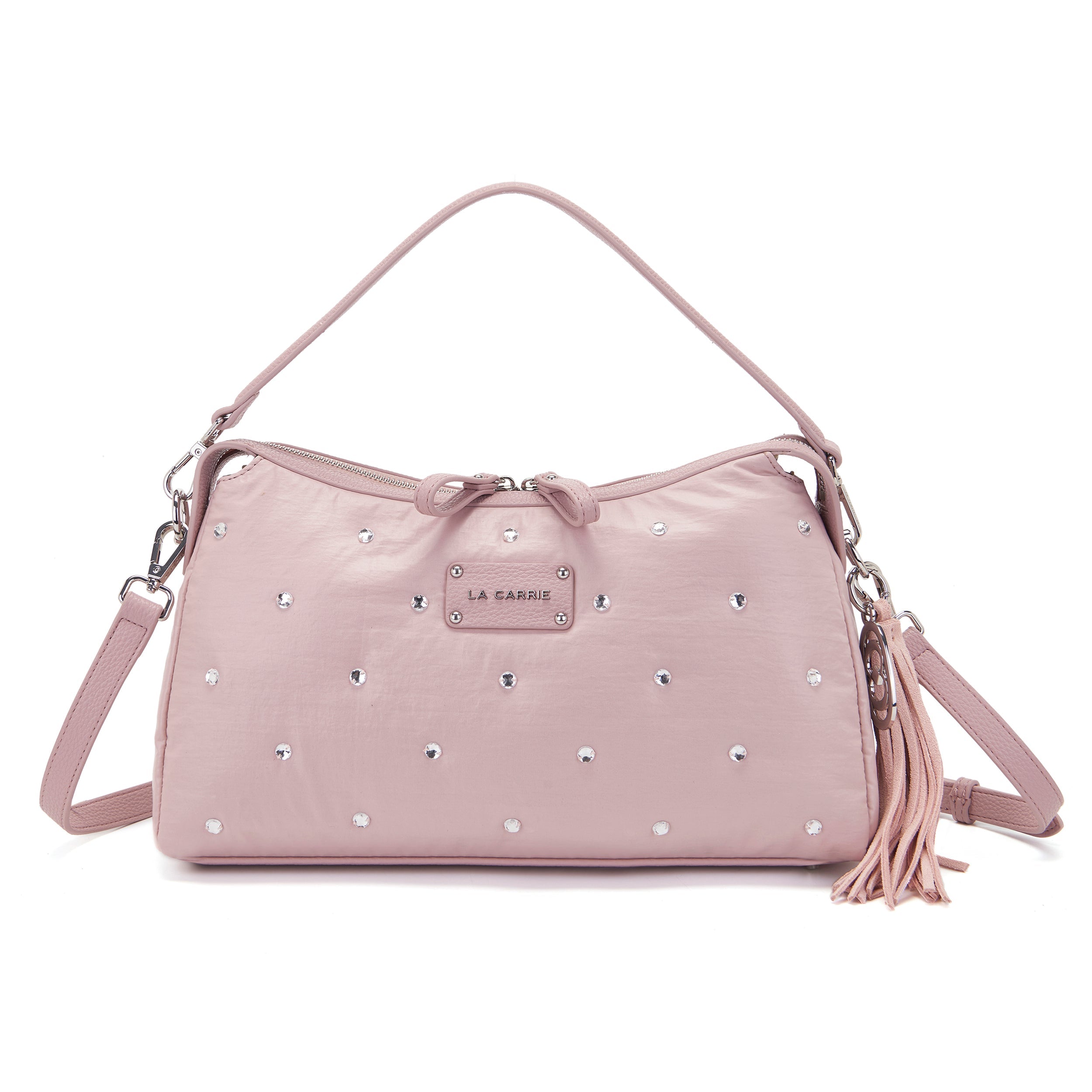 La Carrie Wrinkled sac bandoulière nylon rose strass