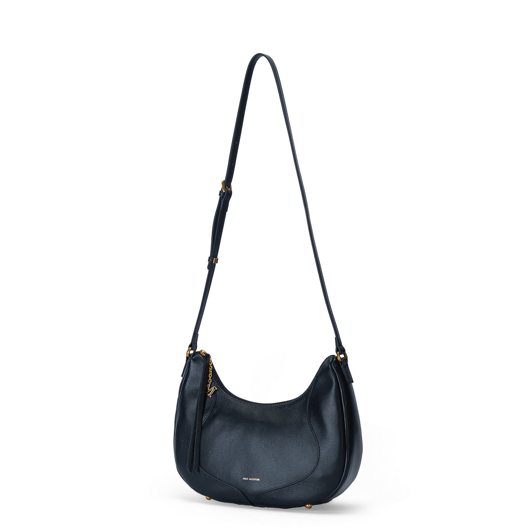 MAC ALYSTER INES sac cuir cognac demi-lune travers 32 cm