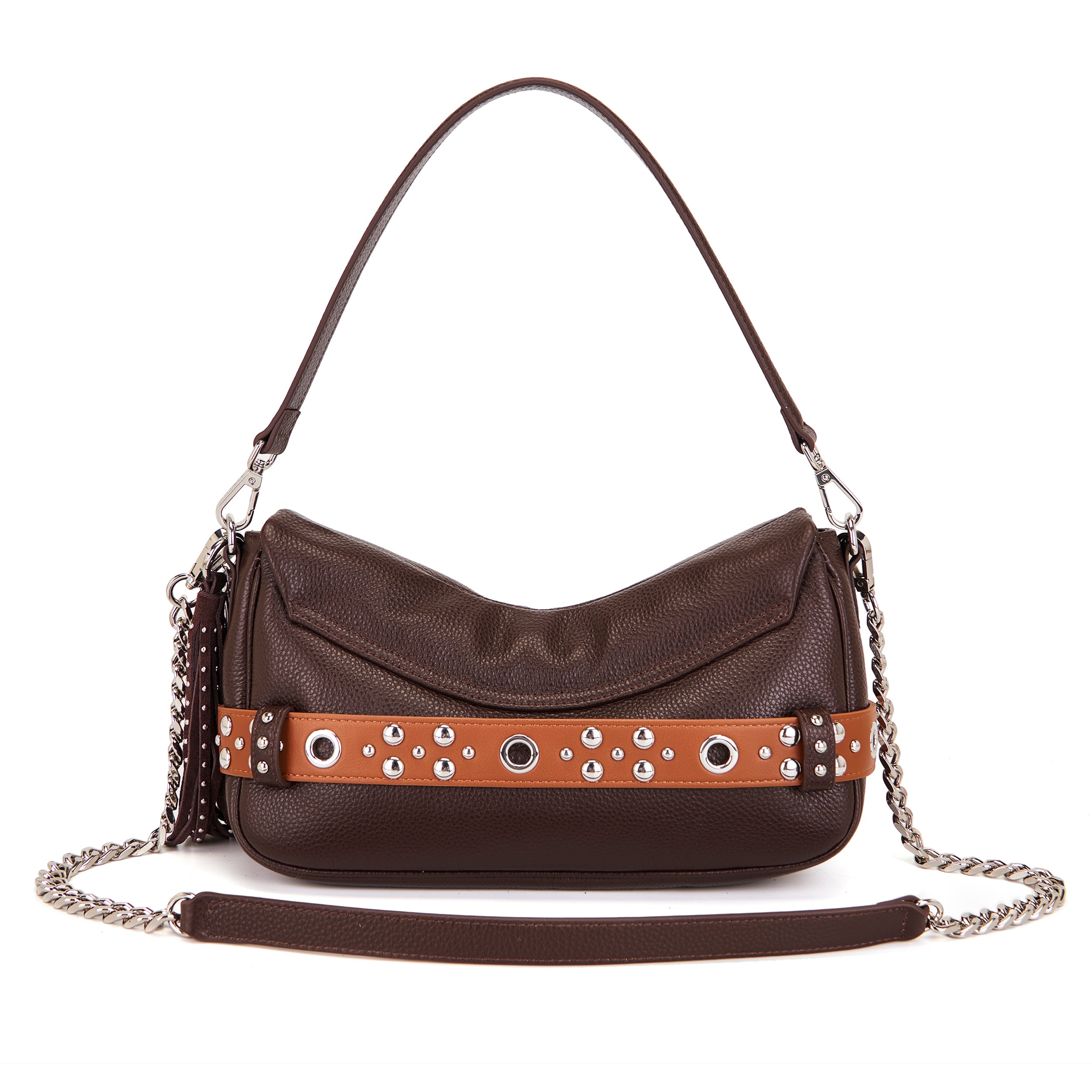 La Carrie Backdoor sac bandoulière marron 30 cm clouté
