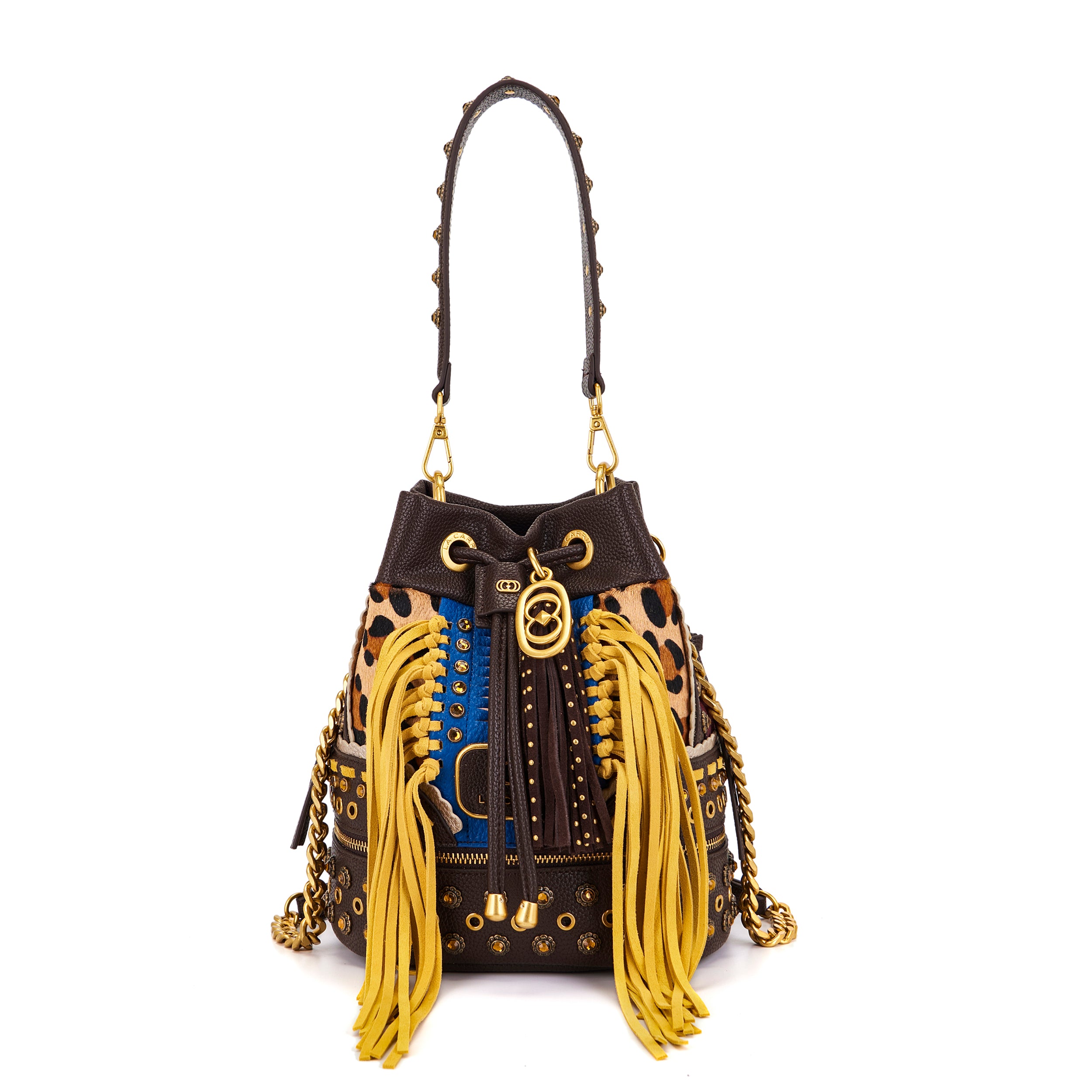 La Carrie Secchiello Jungle sac seau multi burgundy cuir