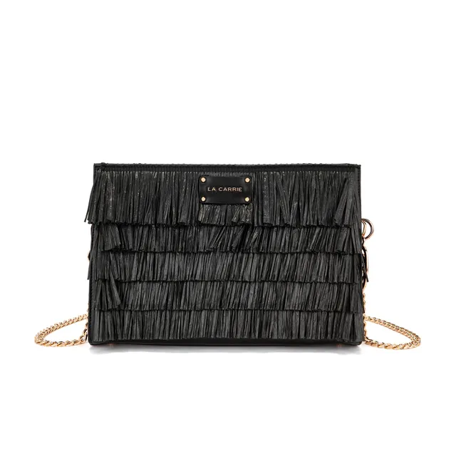 La Carrie Sunflower pochette raffia black 30x9x20 cm