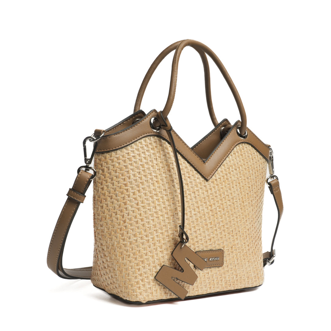 MAC ALYSTER Saint-Raphaël sac seau taupe effet raphia