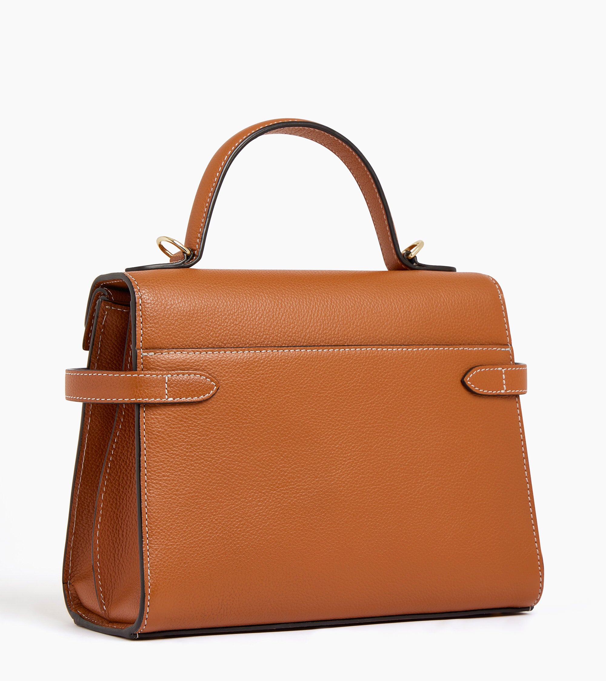 Le Tanneur Emilie sac à main double rabat cuir grainé Brown Tan