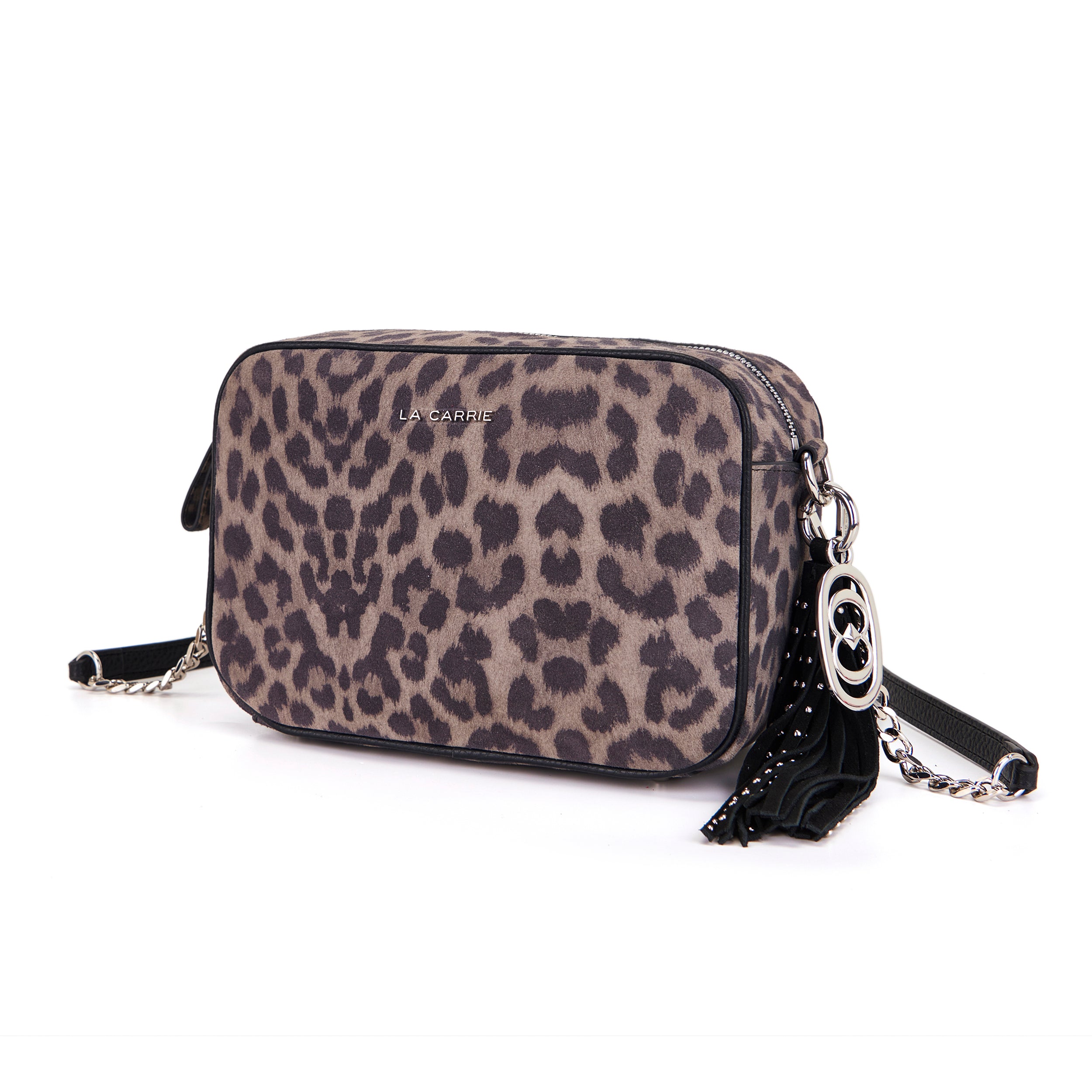 La Carrie Lio sac bandoulière suède gris animalier