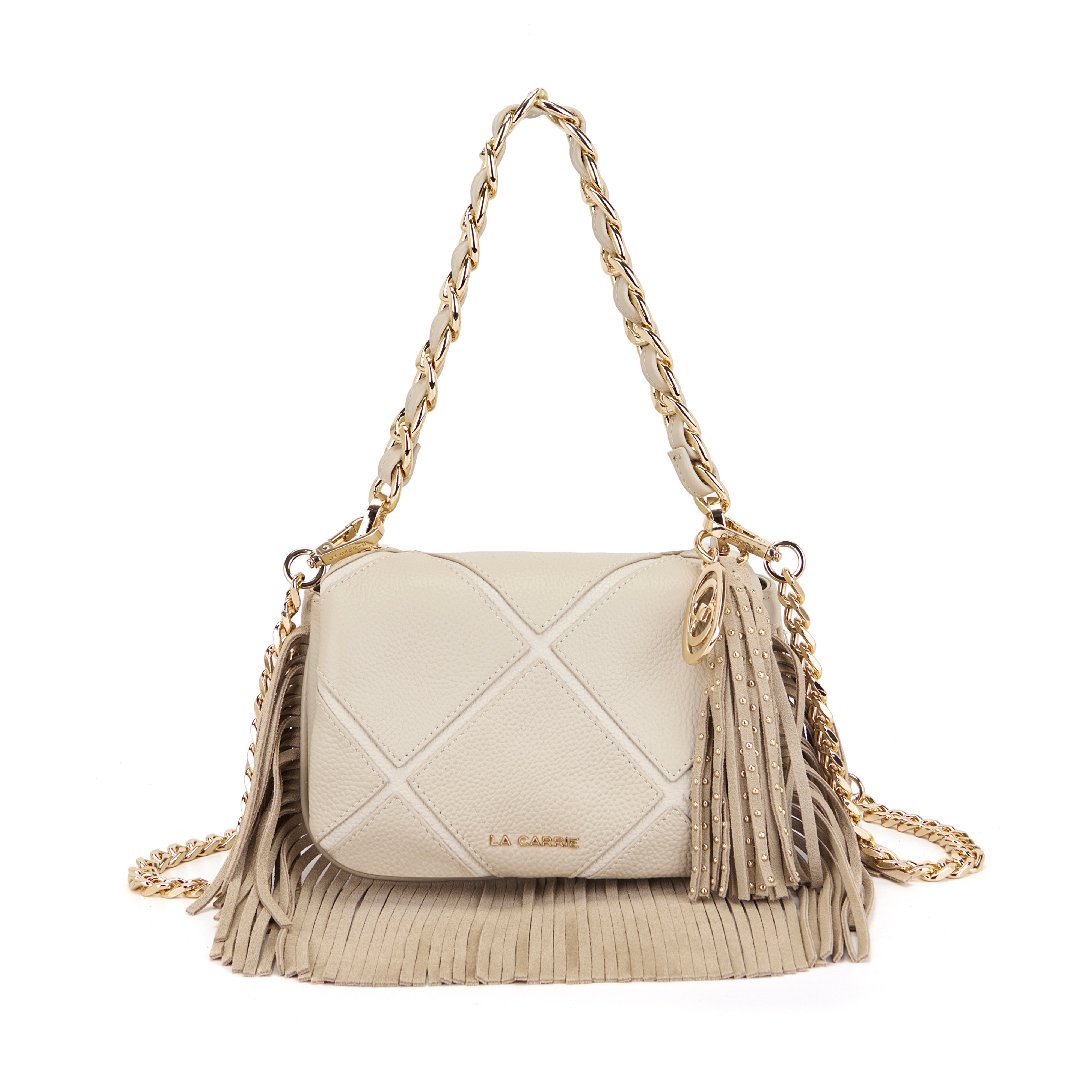 La Carrie Isabel sac bandoulière ivoire 21 cm cuir grainé