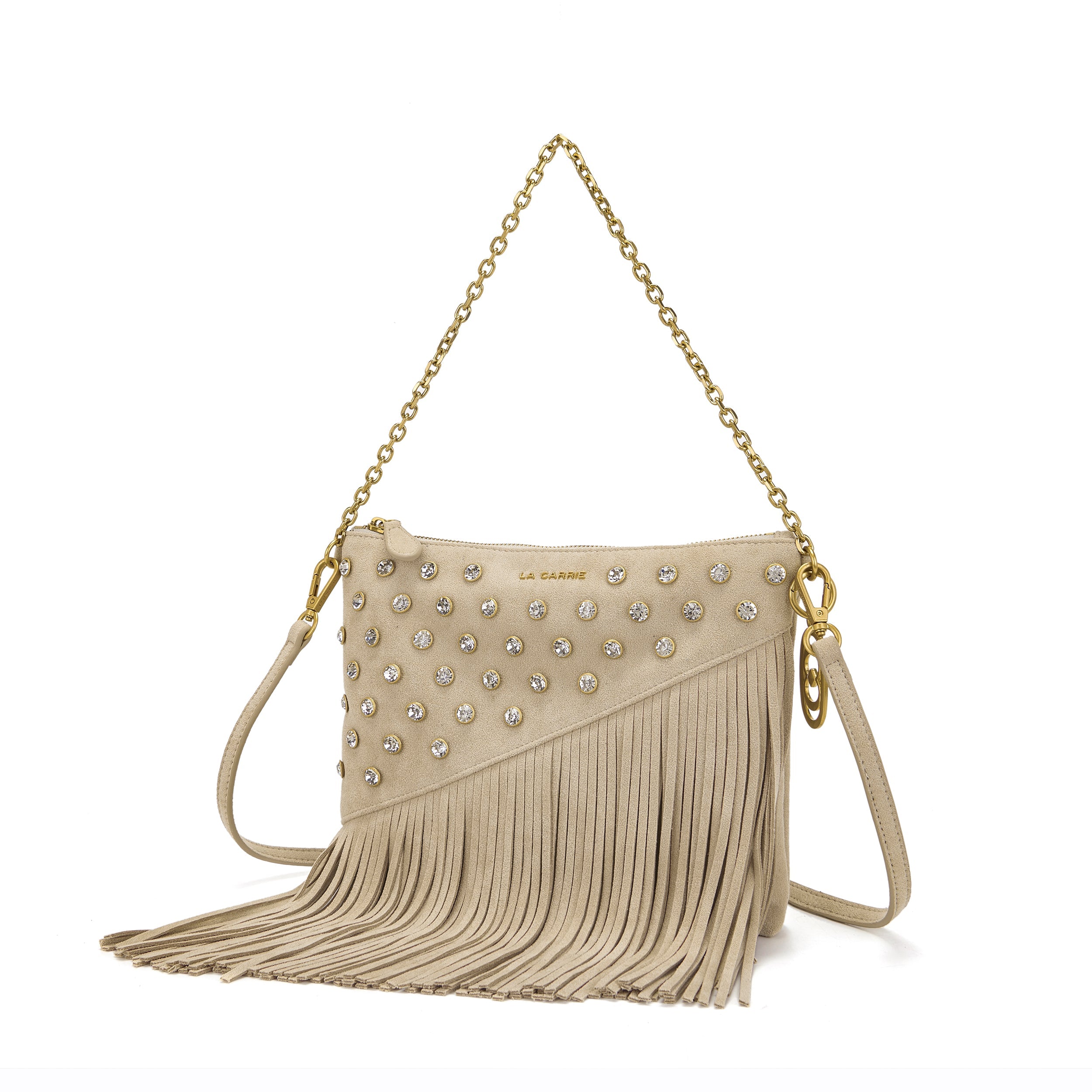 La Carrie Night Edition sac épaule beige 25 cm franges