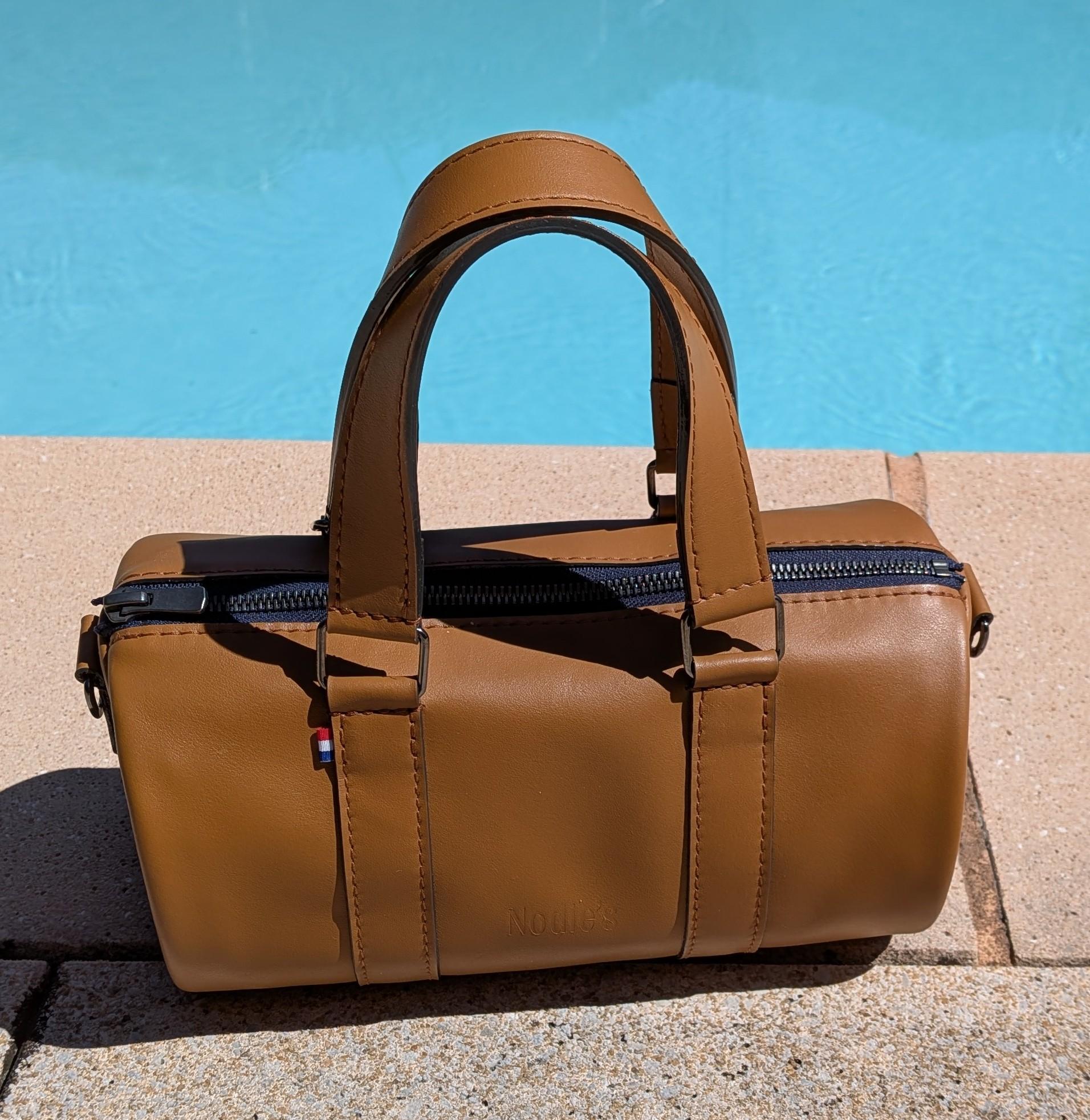 Nodie's Jim cuir camel lisse sac bowling camel