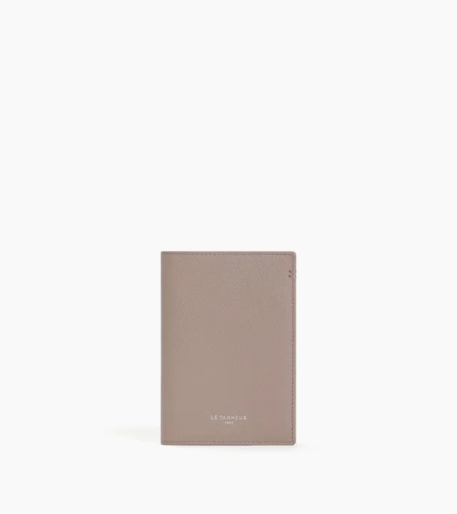 Le Tanneur porte-passeport cuir grainé gris Fossil Grey coton