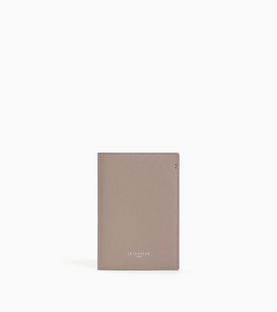 Le Tanneur porte-passeport cuir grainé gris Fossil Grey coton