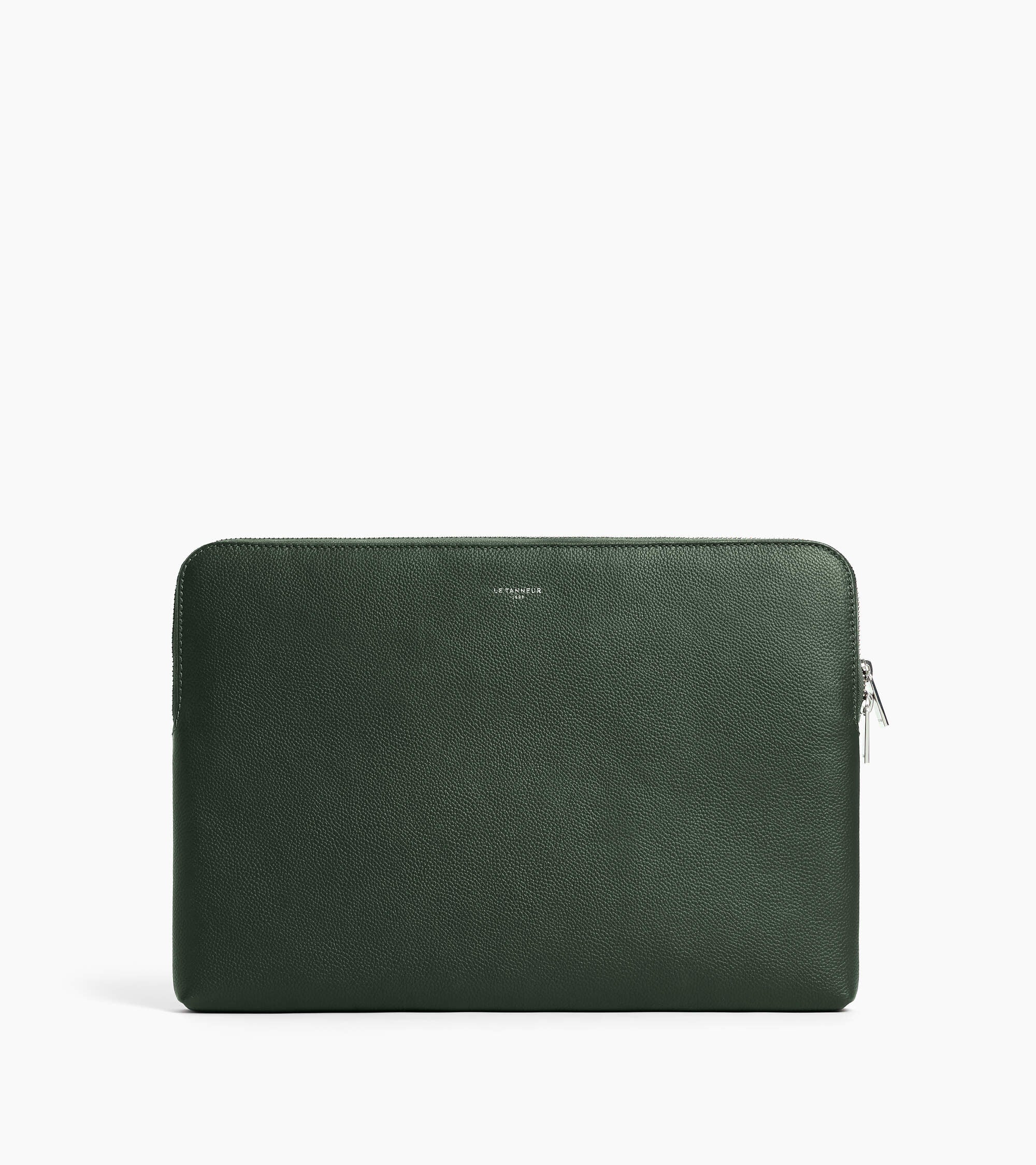 Le Tanneur pochette ordinateur 14" cuir grainé Green Malachite