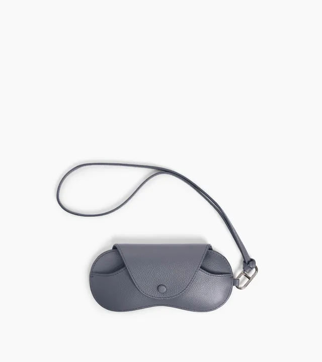 Le Tanneur Leather Goods étui lunettes cuir grainé bleu acier