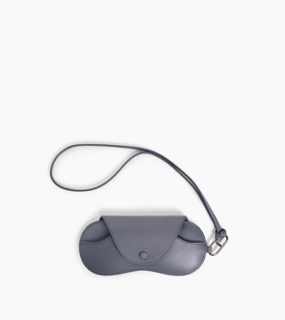 Le Tanneur Leather Goods étui lunettes cuir grainé bleu acier