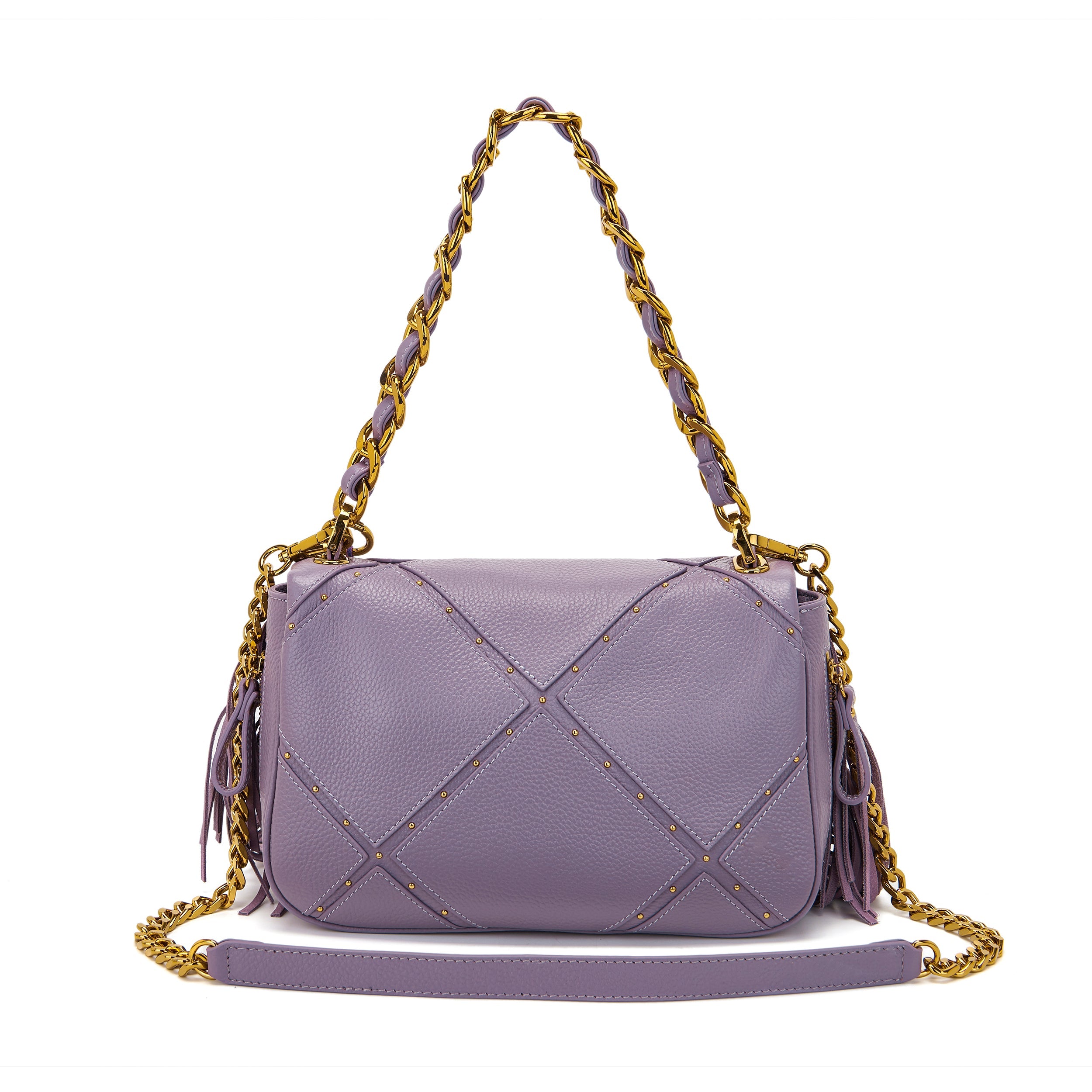 La Carrie Isabel sac bandoulière cuir lavande 32 cm chaîne