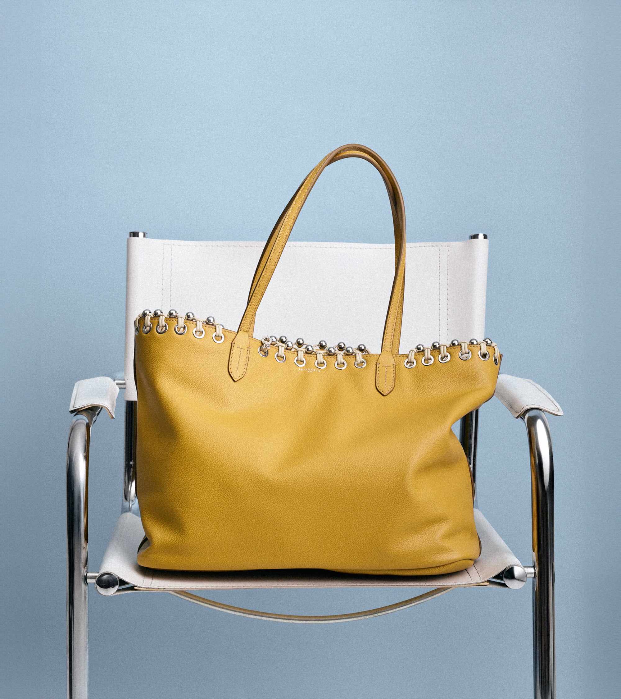 Le Tanneur Kitesy cabas cuir grainé jaune rattan