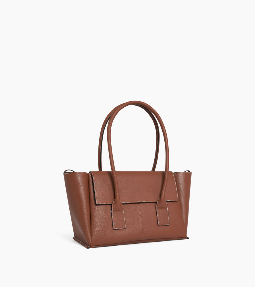 Le Tanneur Elena Sac Cabas Moyen Rabat Cuir Grainé Marron