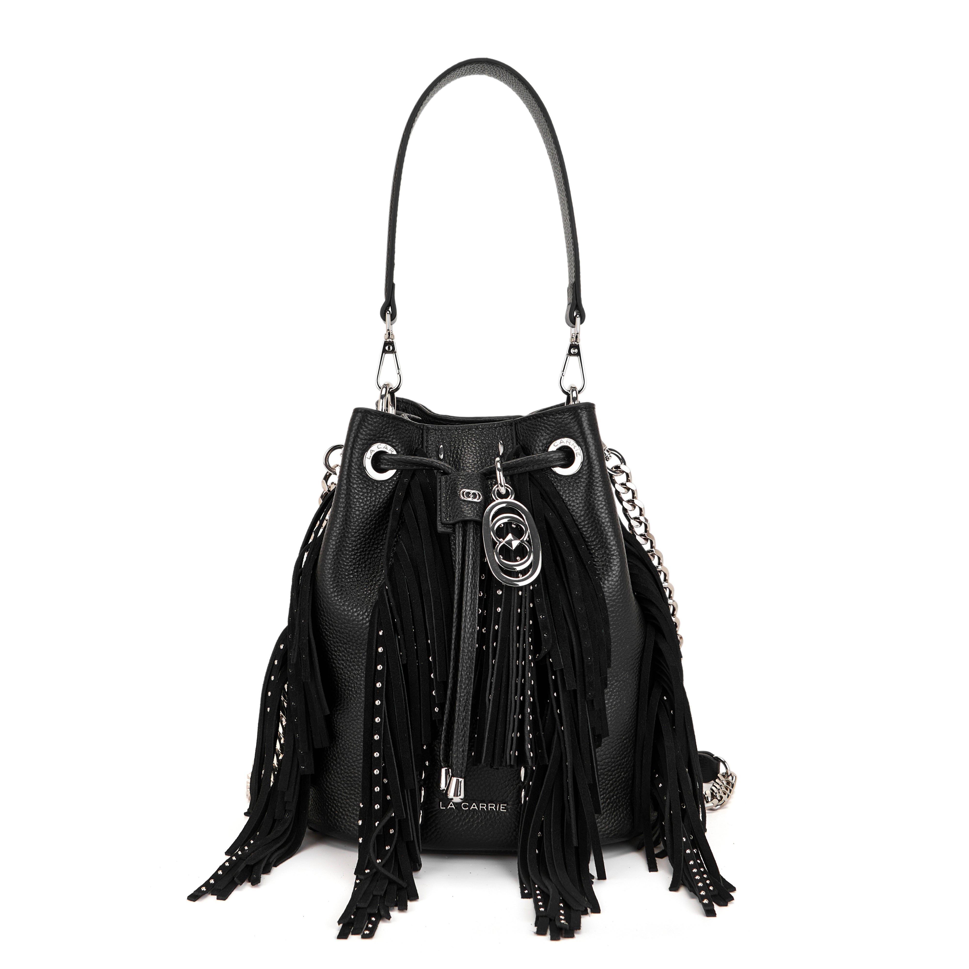 La Carrie Secchiello Rock sac seau noir cuir 26x19x28 cm