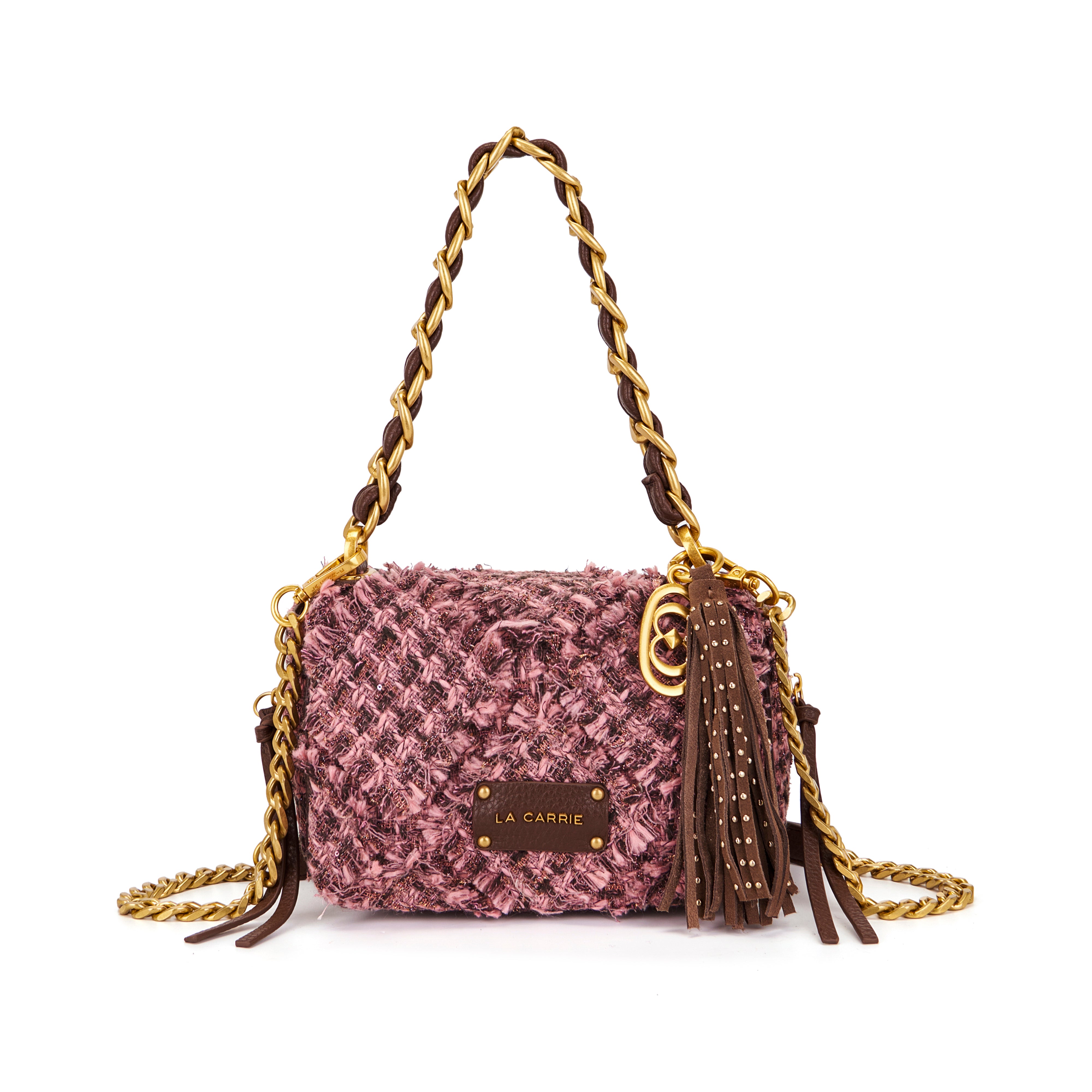 La Carrie Cross Isabel sac épaule rose 21 cm bouclé chaîne