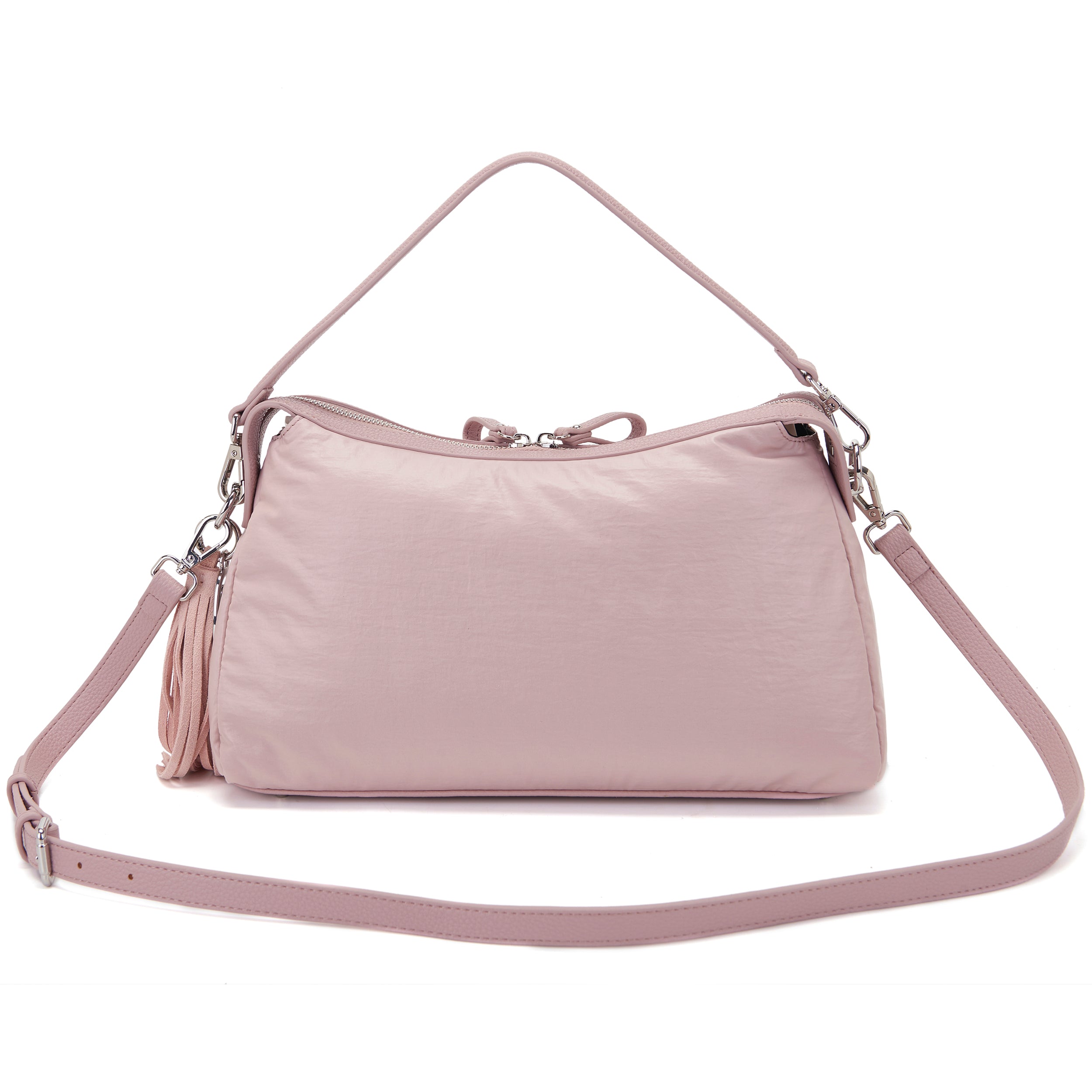 La Carrie Wrinkled sac bandoulière nylon rose strass