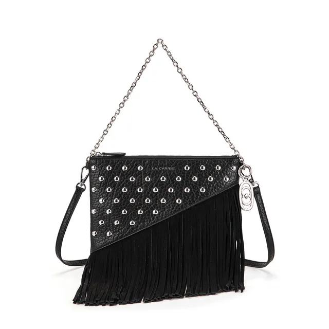 La Carrie Capsule sac bandoulière noir 25x3x22 clouté franges