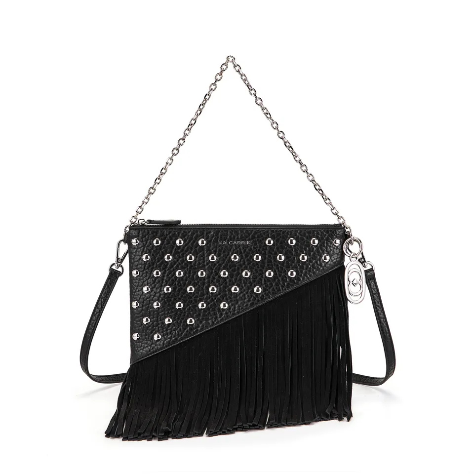 La Carrie Capsule sac bandoulière noir 25x3x22 clouté franges