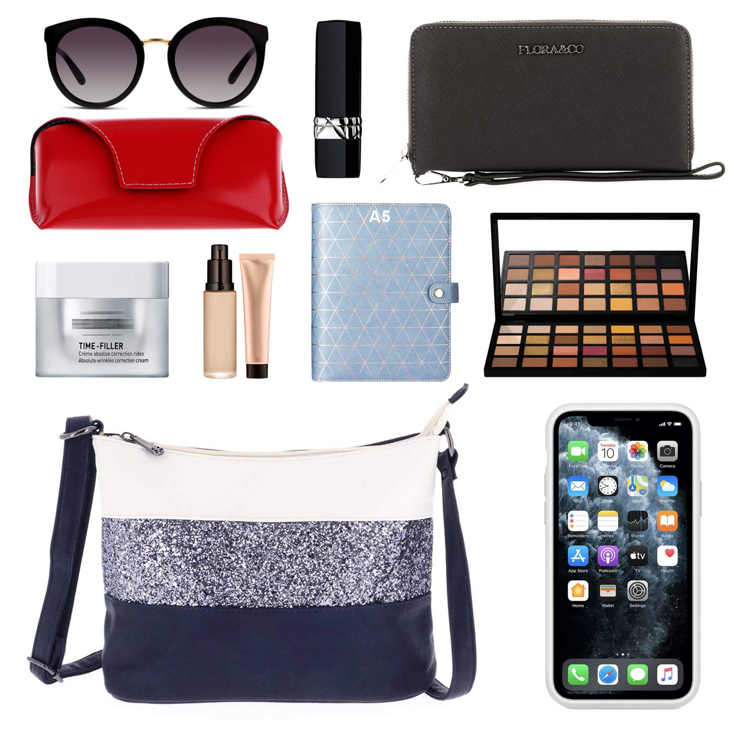 Gallantry sac bandoulière femme paillettes blanc argent bleu soirée