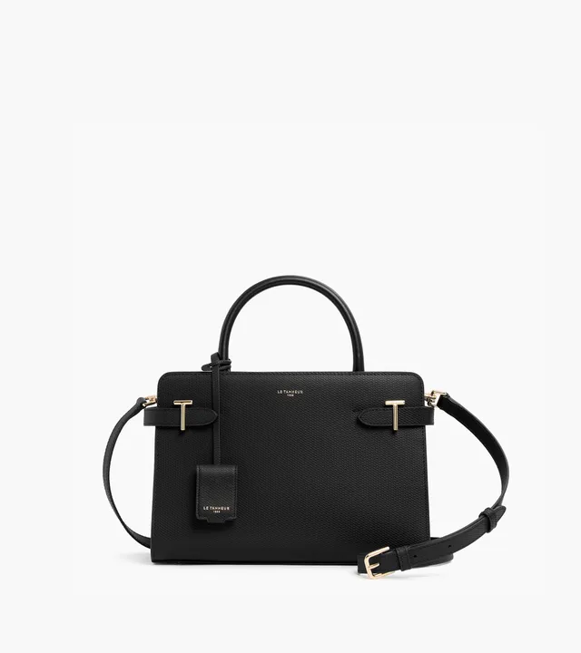 Le Tanneur Emilie sac cuir signature T moyen Black