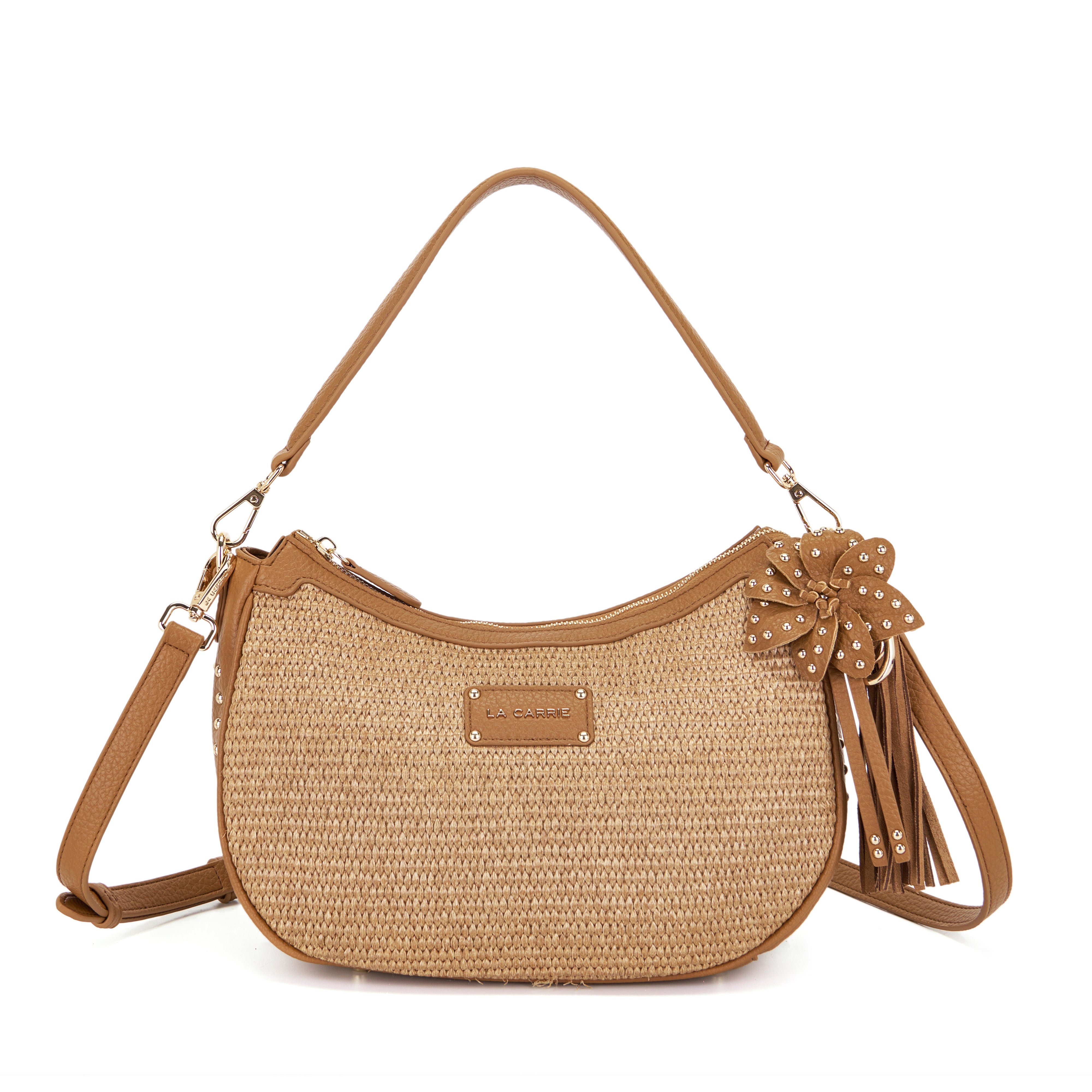 La Carrie La Plage sac épaule cuoio raphia 32 cm