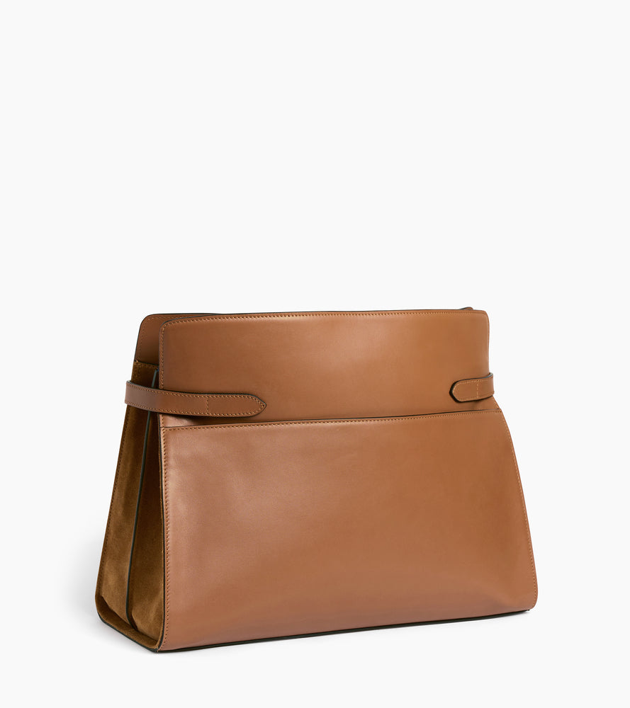 Le Tanneur Emie maxi sac épaule cuir lisse nubuck marron tan
