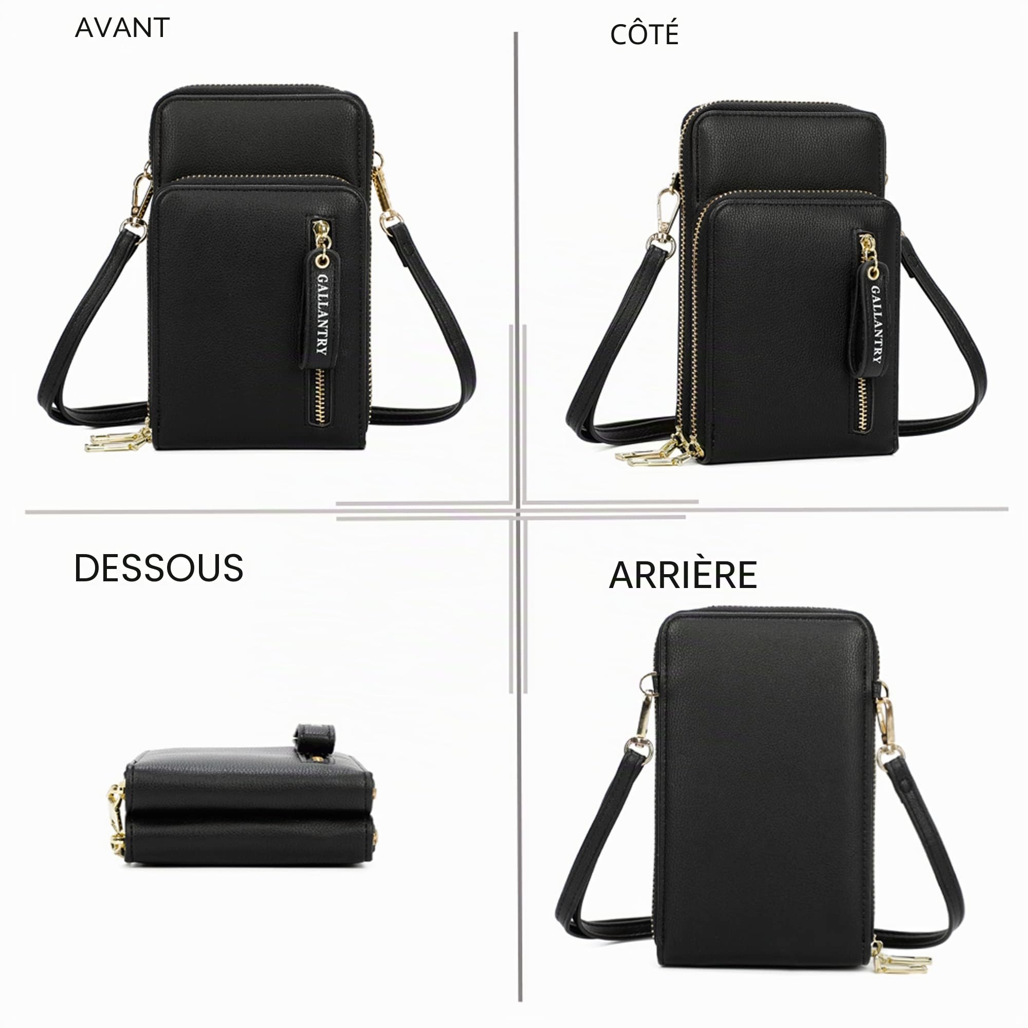Gallantry Sacs Bandoulière Pochette Smartphone Noir Simili Cuir 11x18cm