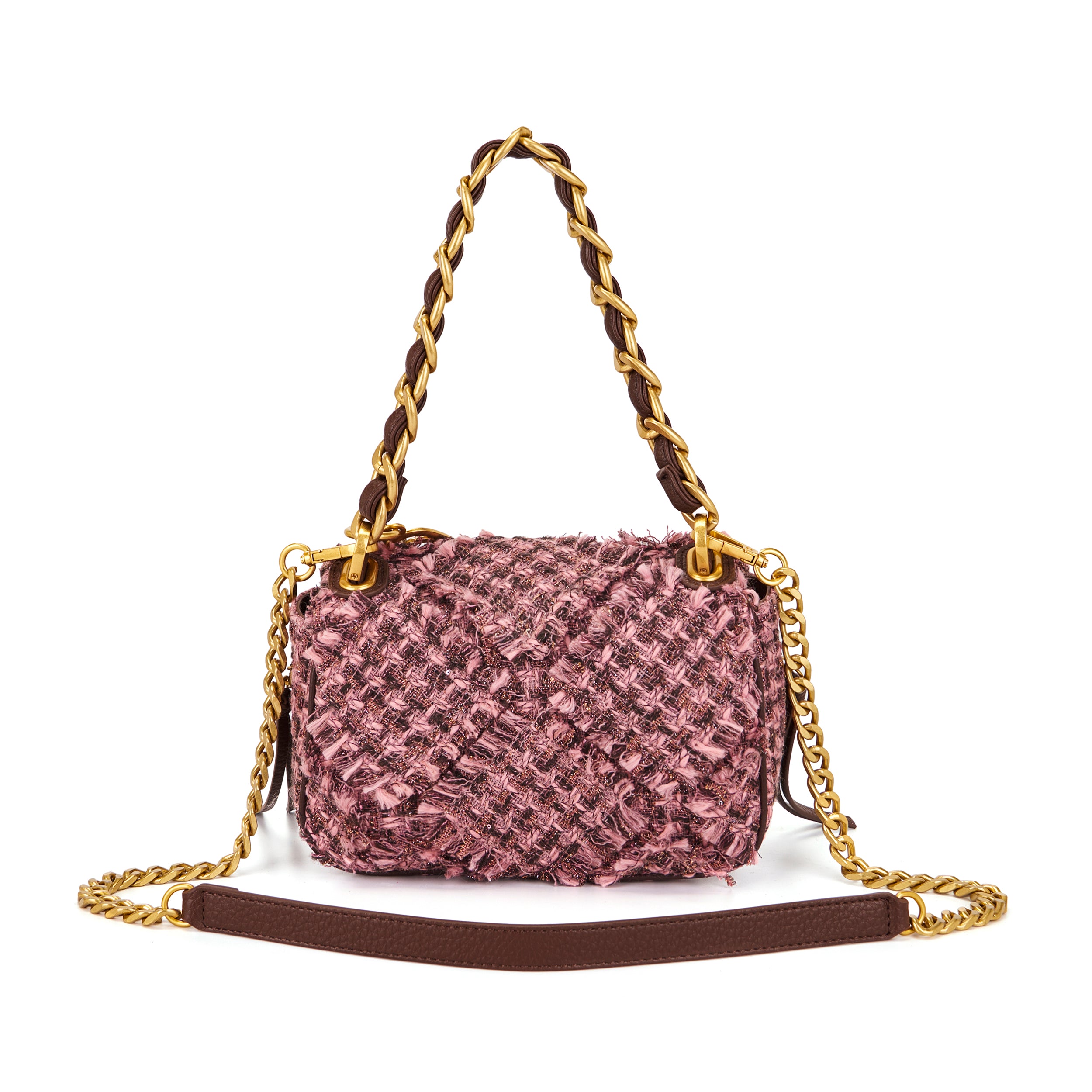 La Carrie Cross Isabel sac épaule rose 21 cm bouclé chaîne